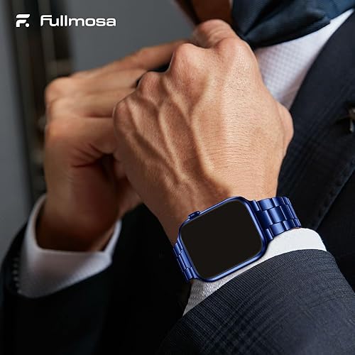 Miniatura 6 de Fullmosa No se necesitan herramientas, correa de metal con funda para iWatch Series 9, 8, 7, 6, 5, 4, 3, 2, 1, SE321, azul