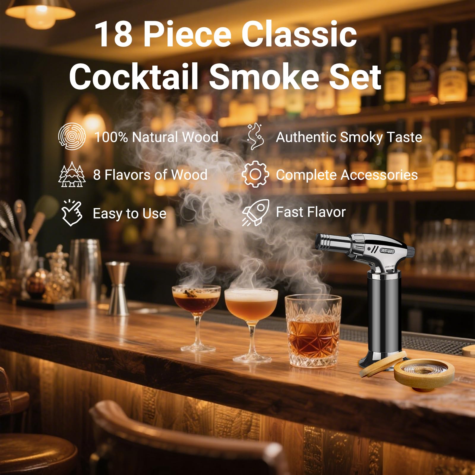 RoseFlower Kit de ahumador cocteles, Kit de ahumador antiguo para whisky, bebidas, bourbon, bistec, pescado y queso - Bebidas alimenticias con sabor a humo infundido - Regalo del día del padre