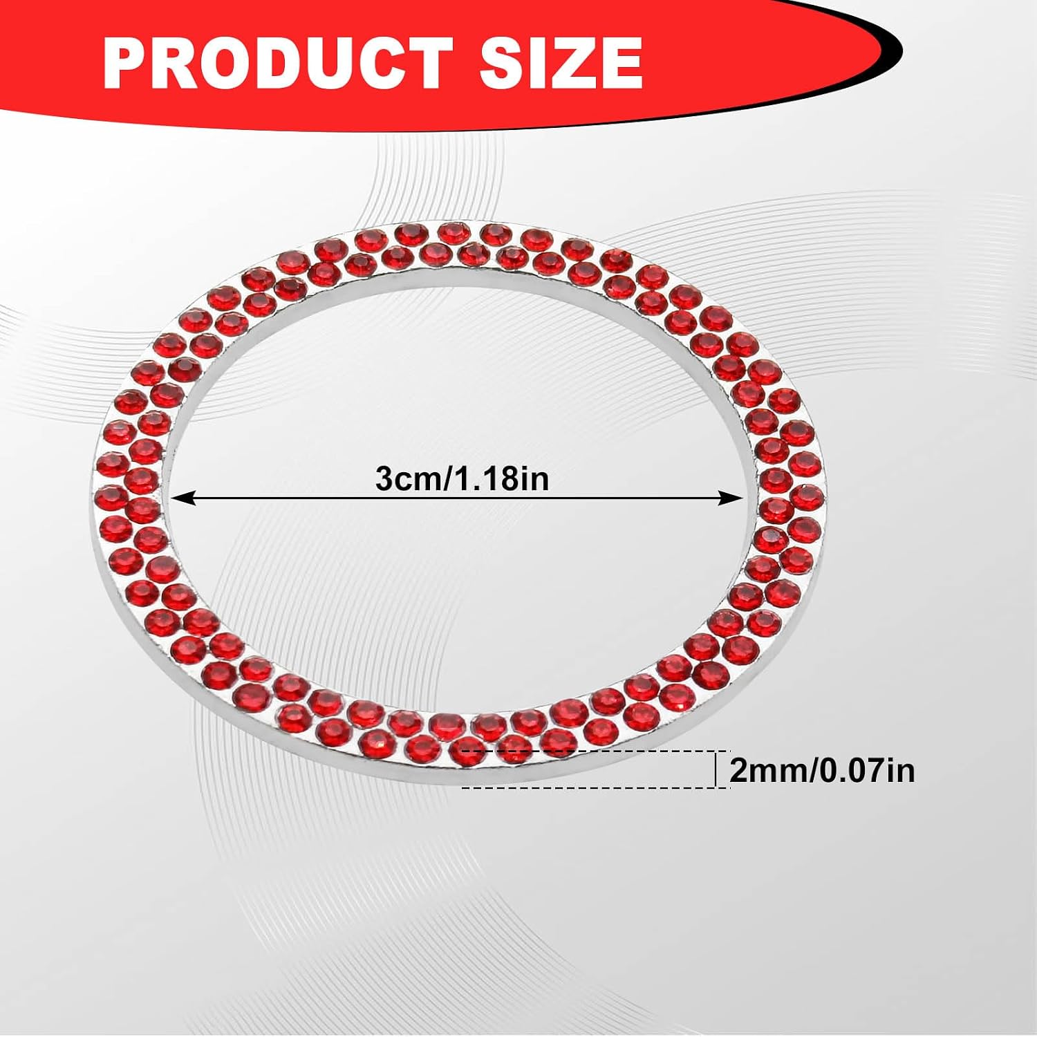 Sparkly Bling Car Engine Start Button Cover, Car Interior Decoration Ignition Button Cover, Rhinestone Crystal Push Start Stop Button Ring, Key Ignition Starter Bling Car Accessories (2 pcs Red) image 2