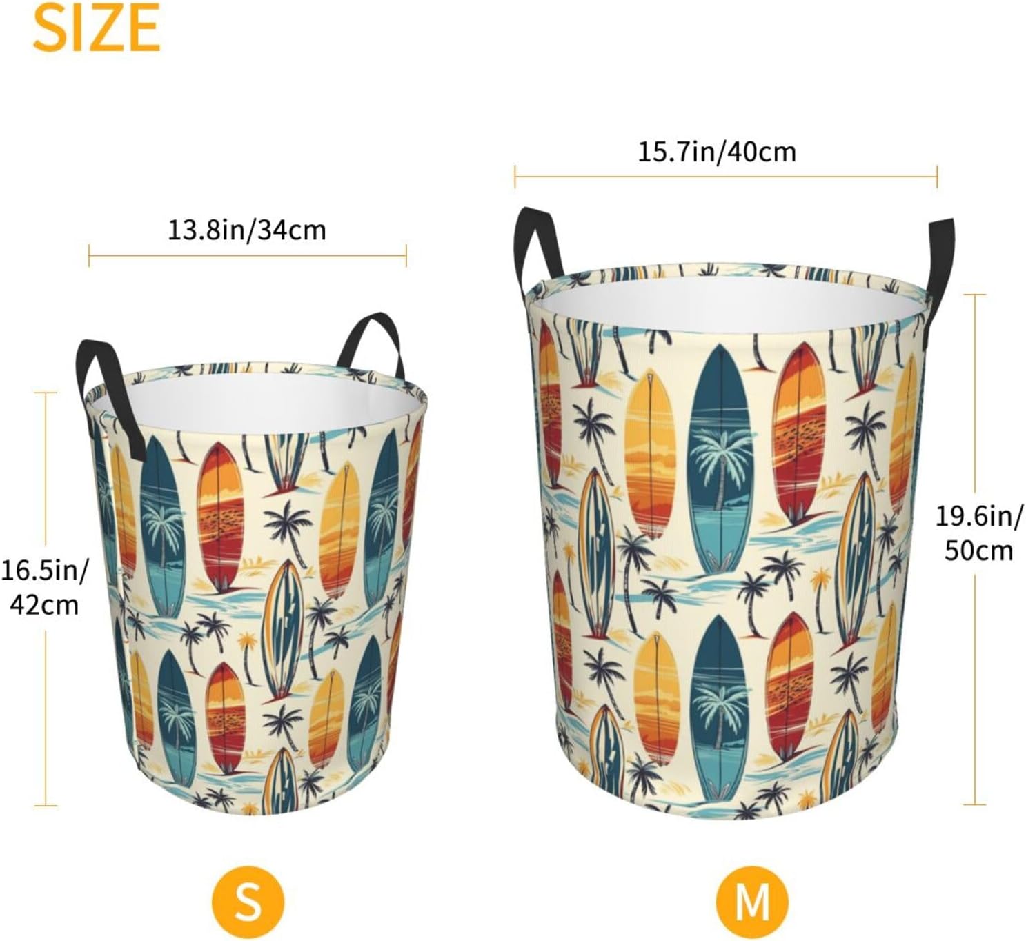Tropical Surfboard Laundry Basket Round With Handle, Bedroom Hamper Collapsible Storage Bin Dirty Clothes Bag Organizer For Home Bathroom Nursery, 19.6''X15.7''