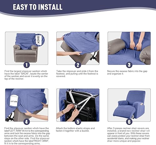 Vista 226 de KinCam Fundas para sillas reclinables, funda elástica y reclinable, fundas para sofá reclinable, fundas de sofá reclinable a rayas, fundas Gris