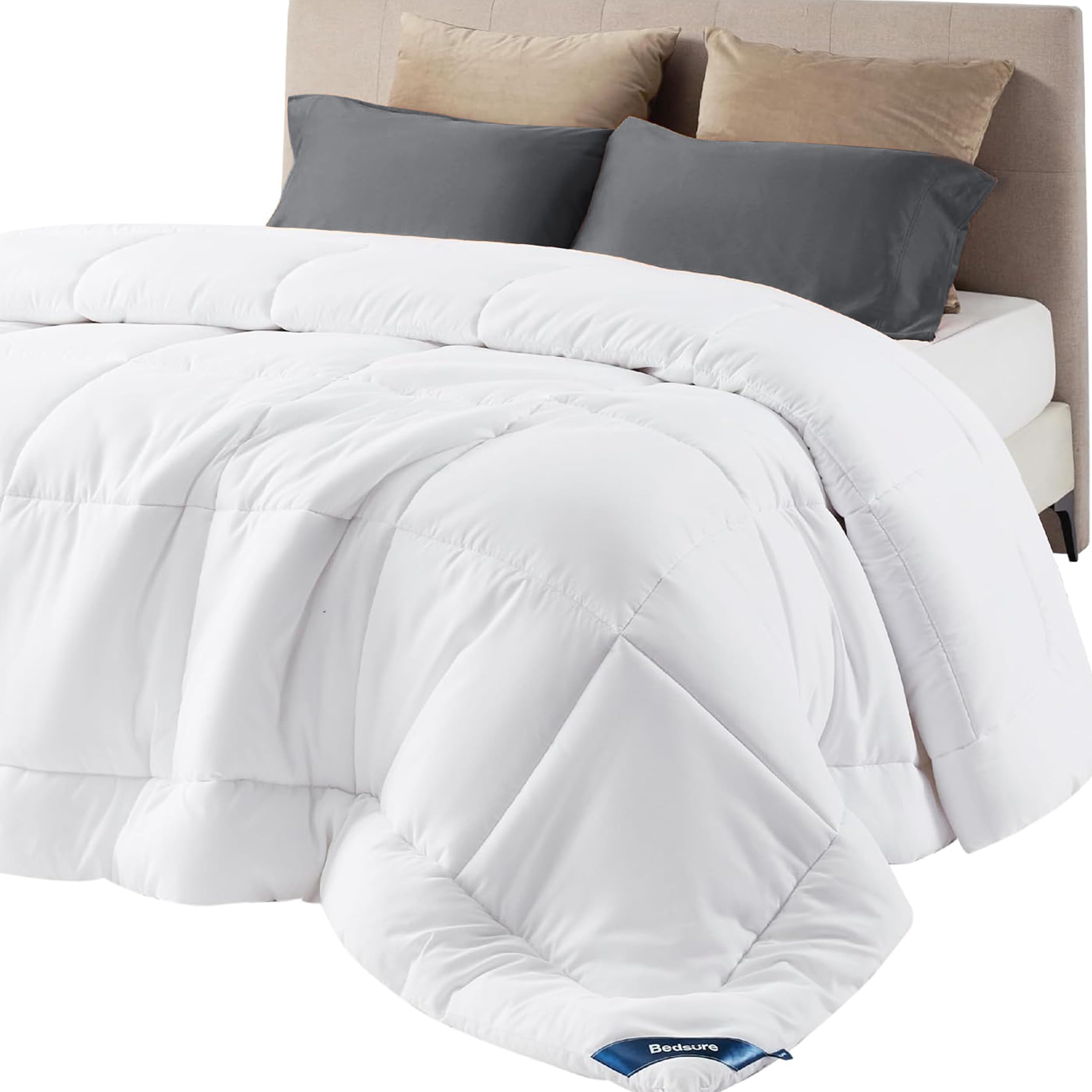 Bedsure Queen Size Comforter Sets, White Soft Bed Comforter for All Seasons, 3 Pieces Warm Bedding Sets, 1 Lightweight Comforter (88"x88") and 2 Pillowcases (20"x26")