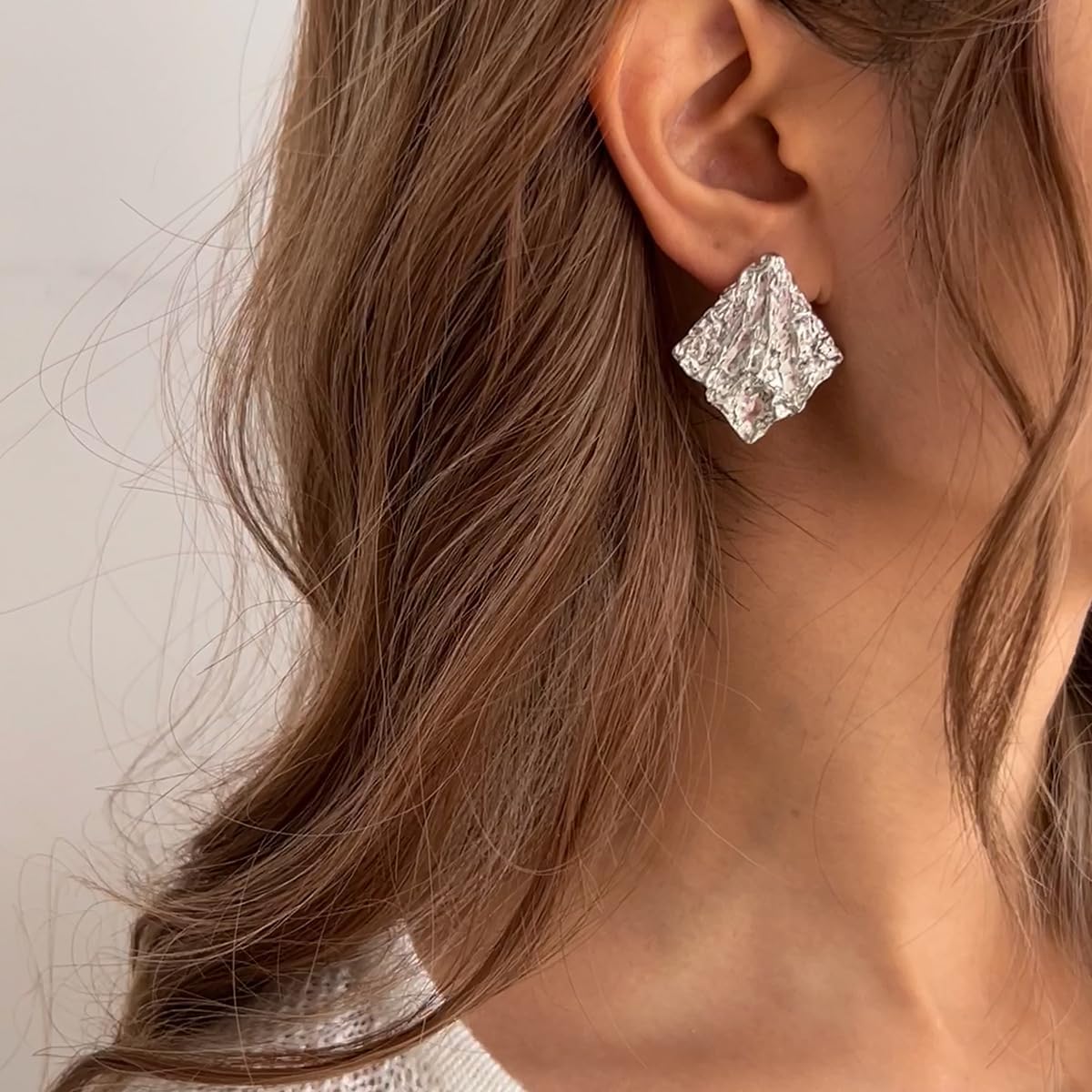 Chunky Gold Stud Earrings for Women Unique Irregular Rhombus Earrings Vintage Geometric Textured Statement Earrings Lightweight Hypoallergenic Birthday Party Wedding Jewelry - Image 2