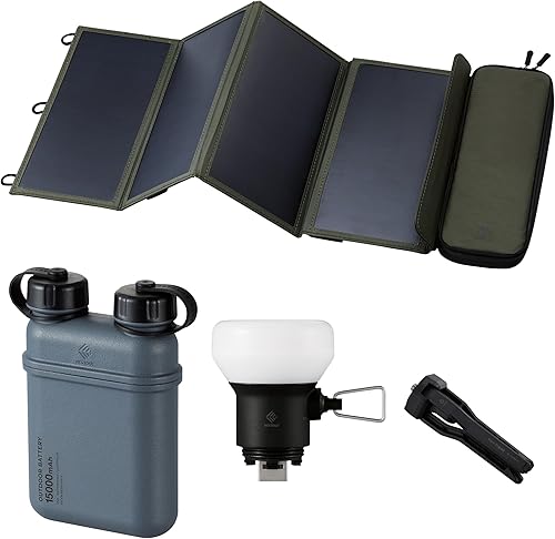 Miniatura 1 de ELECOM NESTOUT - Banco de energía para exteriores de 15000 mAh + cargador de panel solar de 4 paneles + linterna LED LAMP-1 de 300 lúmenes, color