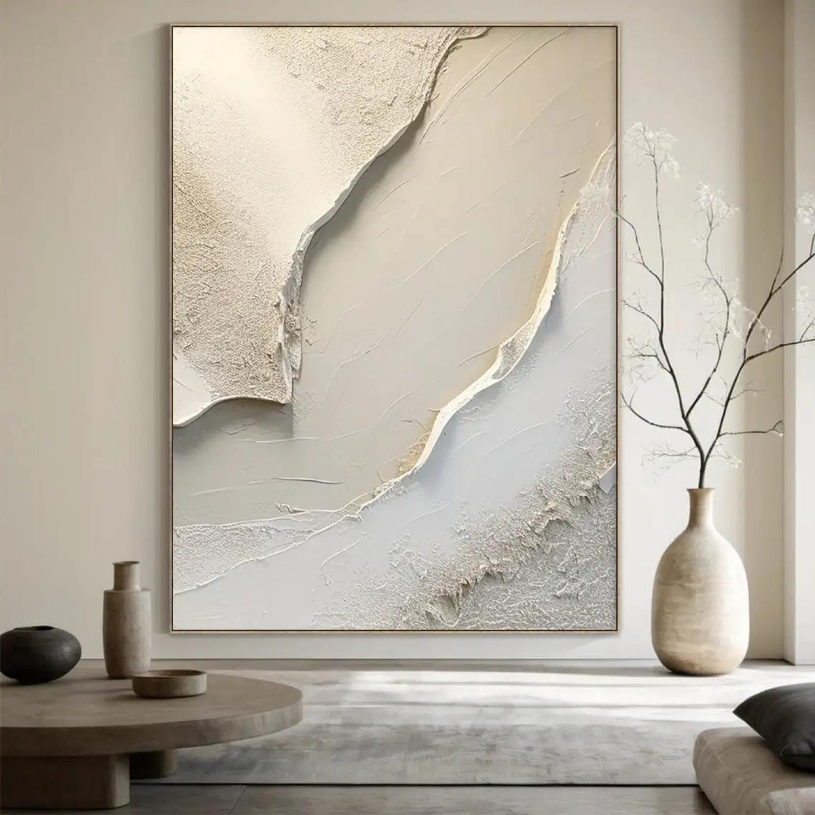 GOSRD Impressions sur toile, peinture florale dorée sur toile, art mural crémeux, art floral abstrait, décoration murale pour salon, maison, 80 x 120 cm, sans cadre