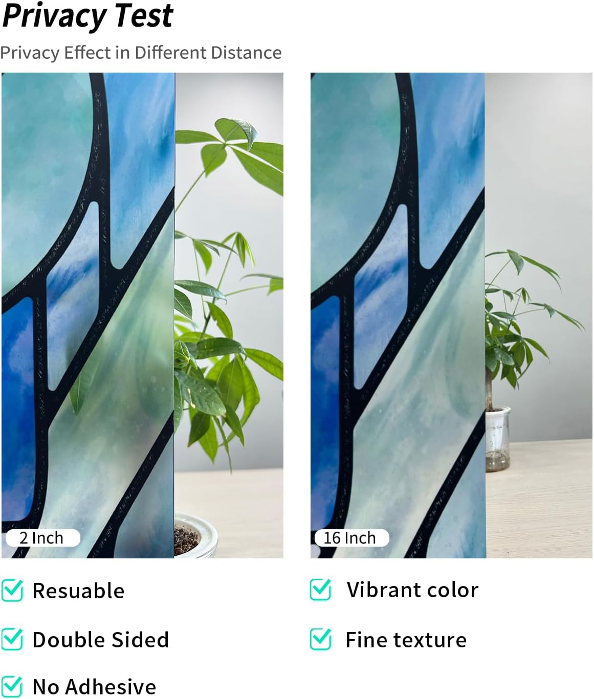 Original Hand Drawn Faux Stained Glass Window Film, Double-Sided Privacy Static Film, Blue Geometry Patterns Inspired by March Balloon, Peep Proof 22.83"X114.17"