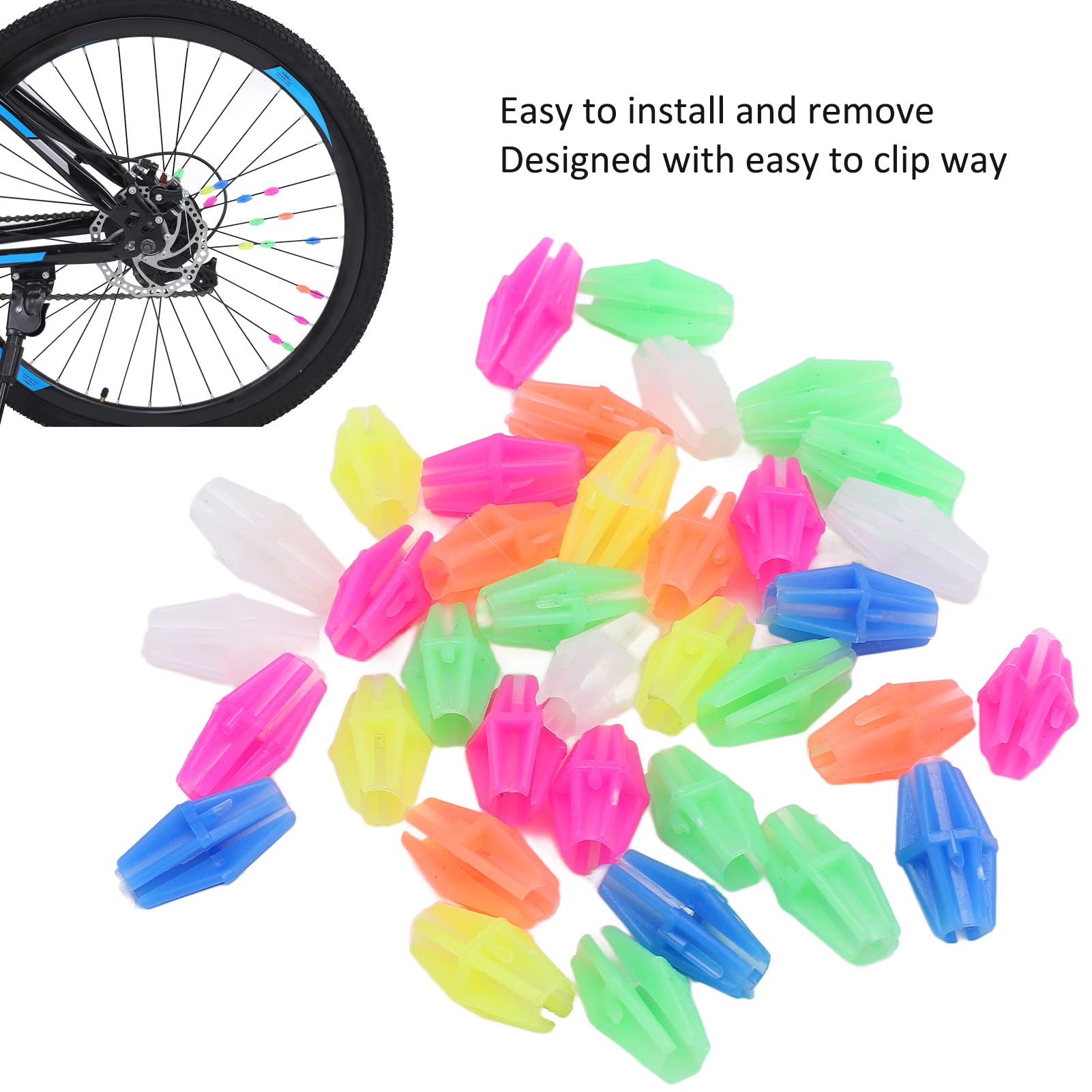 Naroote Wheel Spoke Beads Spoke Decorations Spoke Beads Spoke Lights for Wheels,Plastic 36pcs Attractive Spoke Beads Clips Clip on for Decoration for Kids(Long Beads)