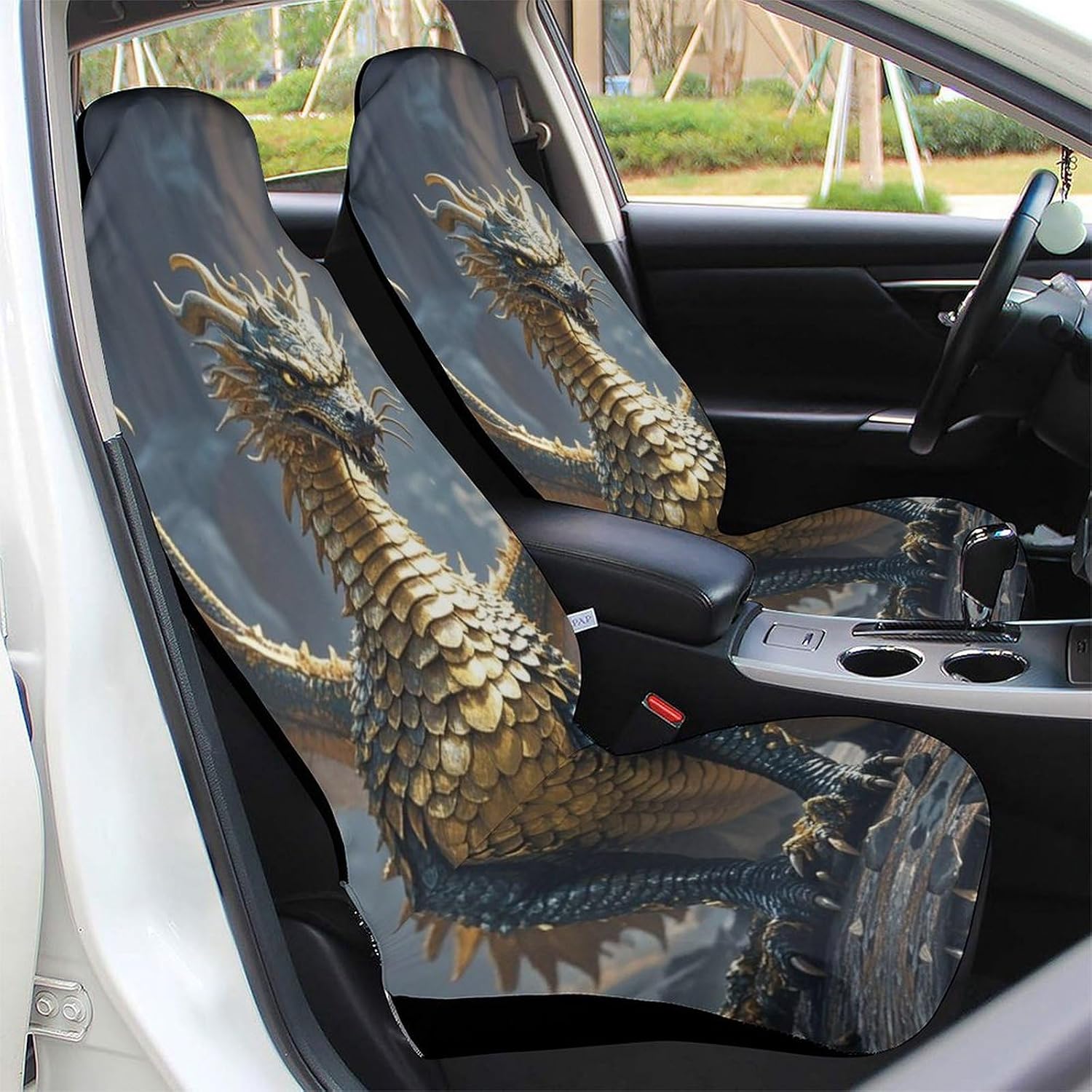 Breathable Car Seat Cover Dragon Purple Moon Car Front Seat Protector with Elastic Band Edge Auto Seats Cushions Cars Interior Accessories Fit SUV Sedan Van Truck 2PCS