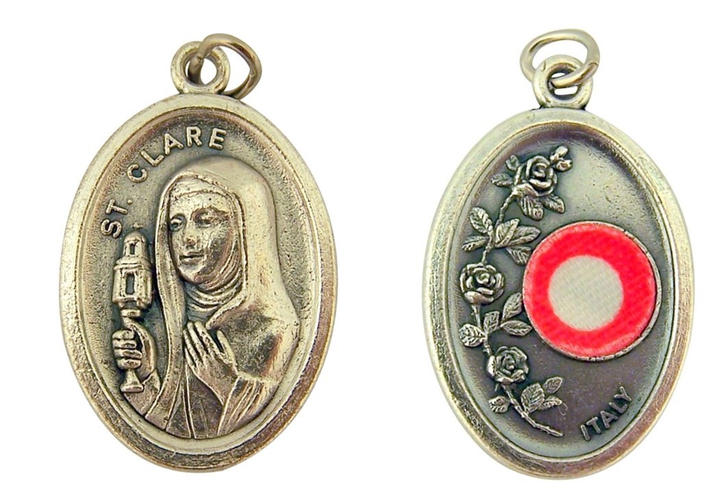 Silver Toned Base Catholic Saint 3rd Class Piece of Cloth Relic Medal, 1 Inch