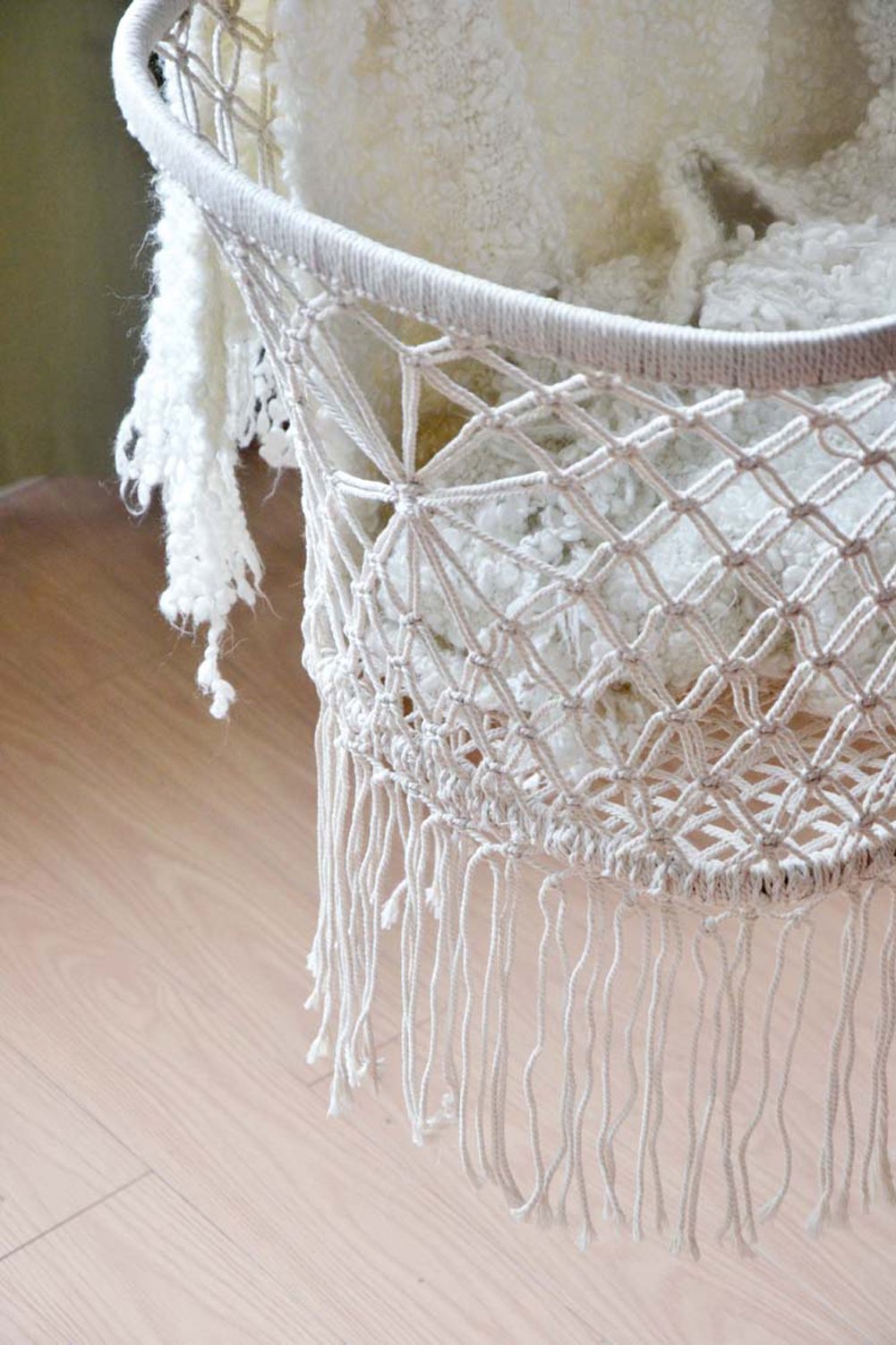 Baby Wiege Hängebett Boho Style Hängematte Wiege mit Quaste Seite Komfort Krippe Minsheng Webstoff