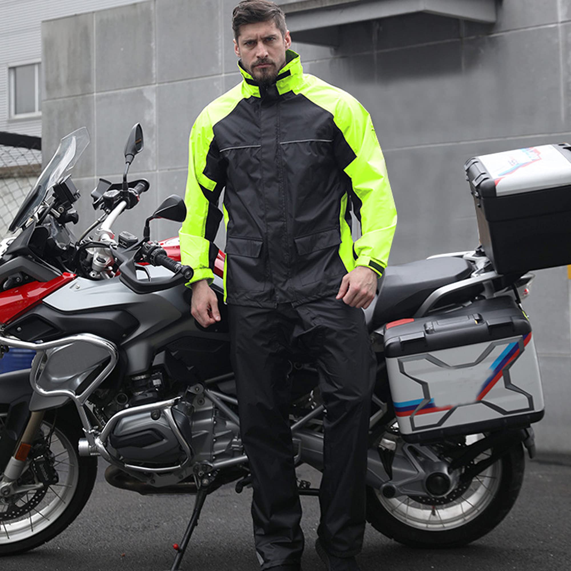 Manteau de Pluie Moto pour Hommes, Ensemble de Vêtements de Pluie Imperméables (Veste et Pantalon) avec Réflecteur Haute Visibilité pour la Pêche à Vélo en Moto
