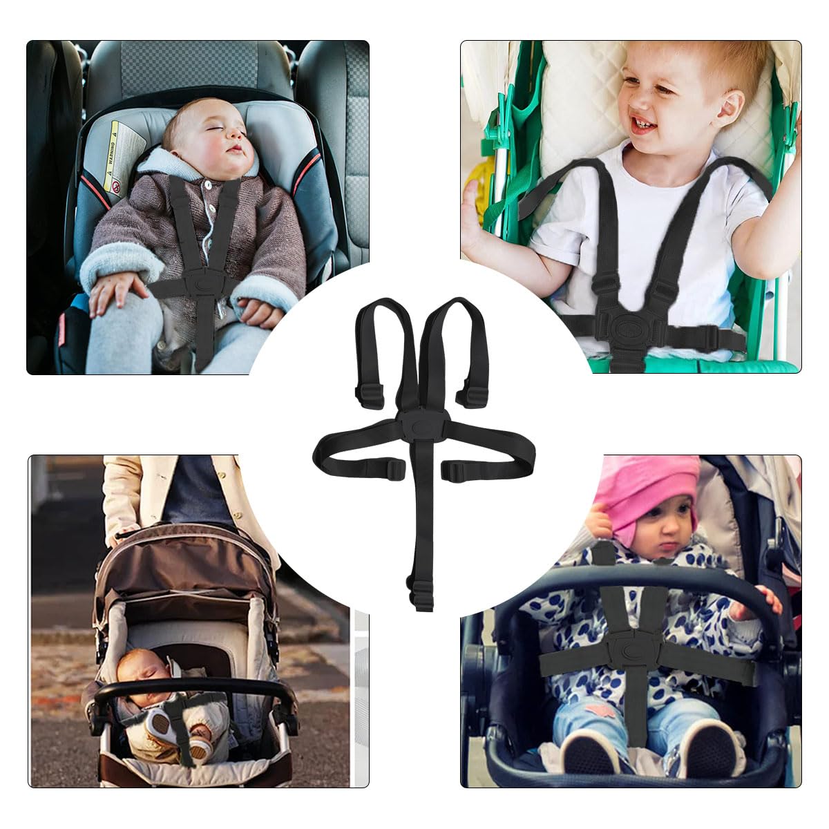 Cintura Di Sicurezza Universale A 5 Punti Per Seggiolone E Passeggino - Set Da 2, Nylon Robusto, Fibbie POM