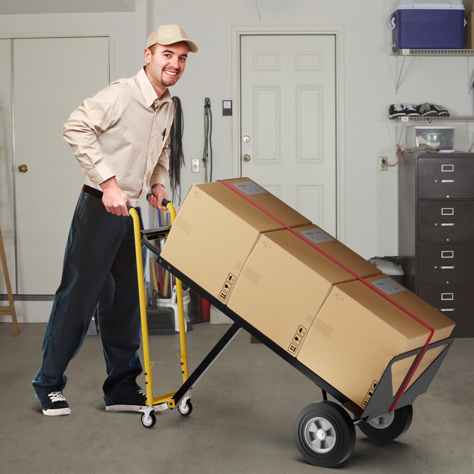 COSTWAY 3 in 1 Carrello a Mano, Carrello Portapacchi con 4 Ruote in Gomma, Carrello Pieghevole per Trasporto e Spostamento in Magazzino, Casa, Portata Massima 450 kg (Nero)