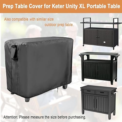 Miniatura 3 de Andacar Funda para Mesa de Preparación de Exterior de 52 pulgadas para Mesa Portátil Keter Unity XL con Gabinete Rodante tipo Bar, Funda Impermeable