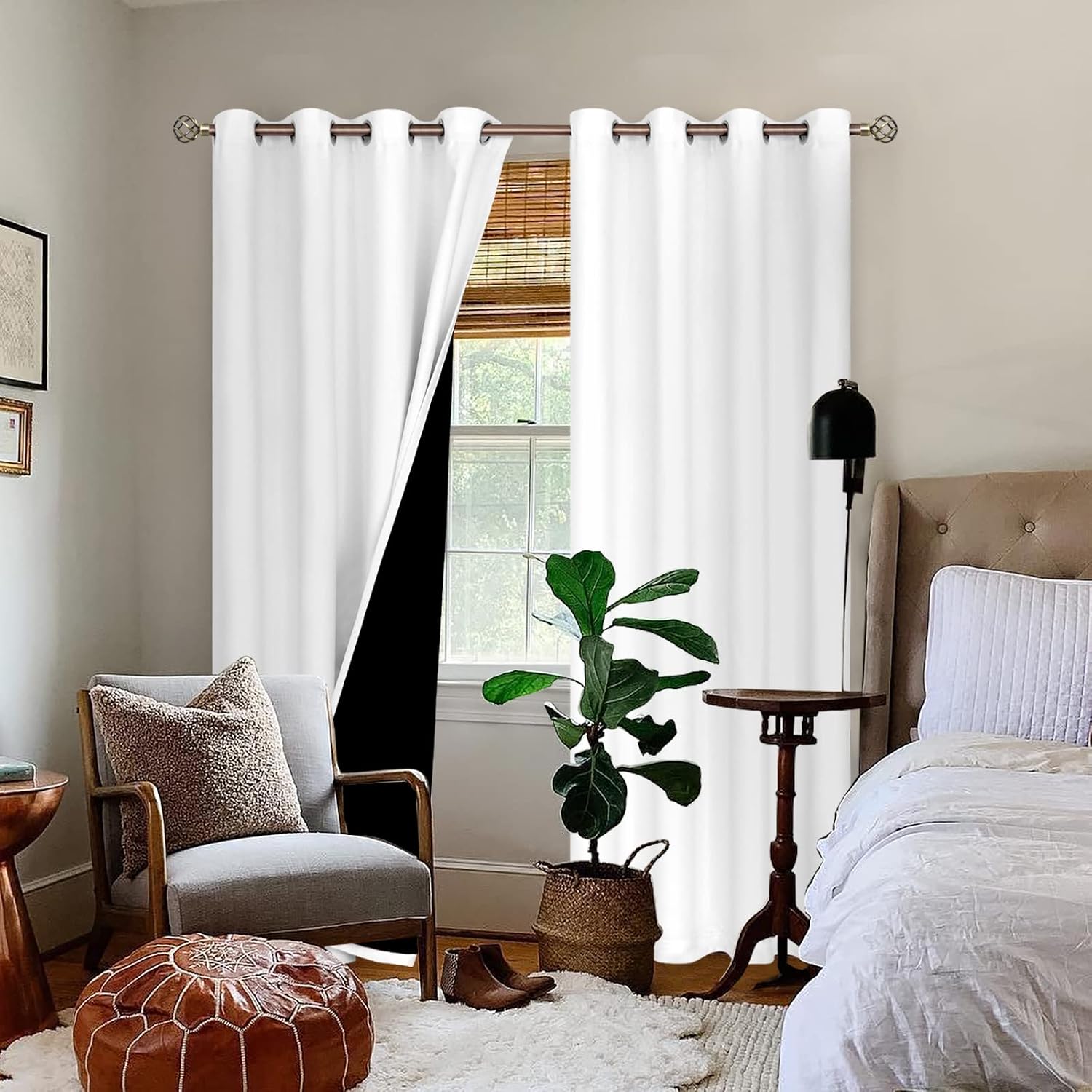 bgment thermal insulated 100% blackout curtains for bedroom with black liner, double layer full room darkening noise reducing grommet curtain (46 x 90 inch, pure white, 2 panels) white 46"w x 90"l (pack of 2)