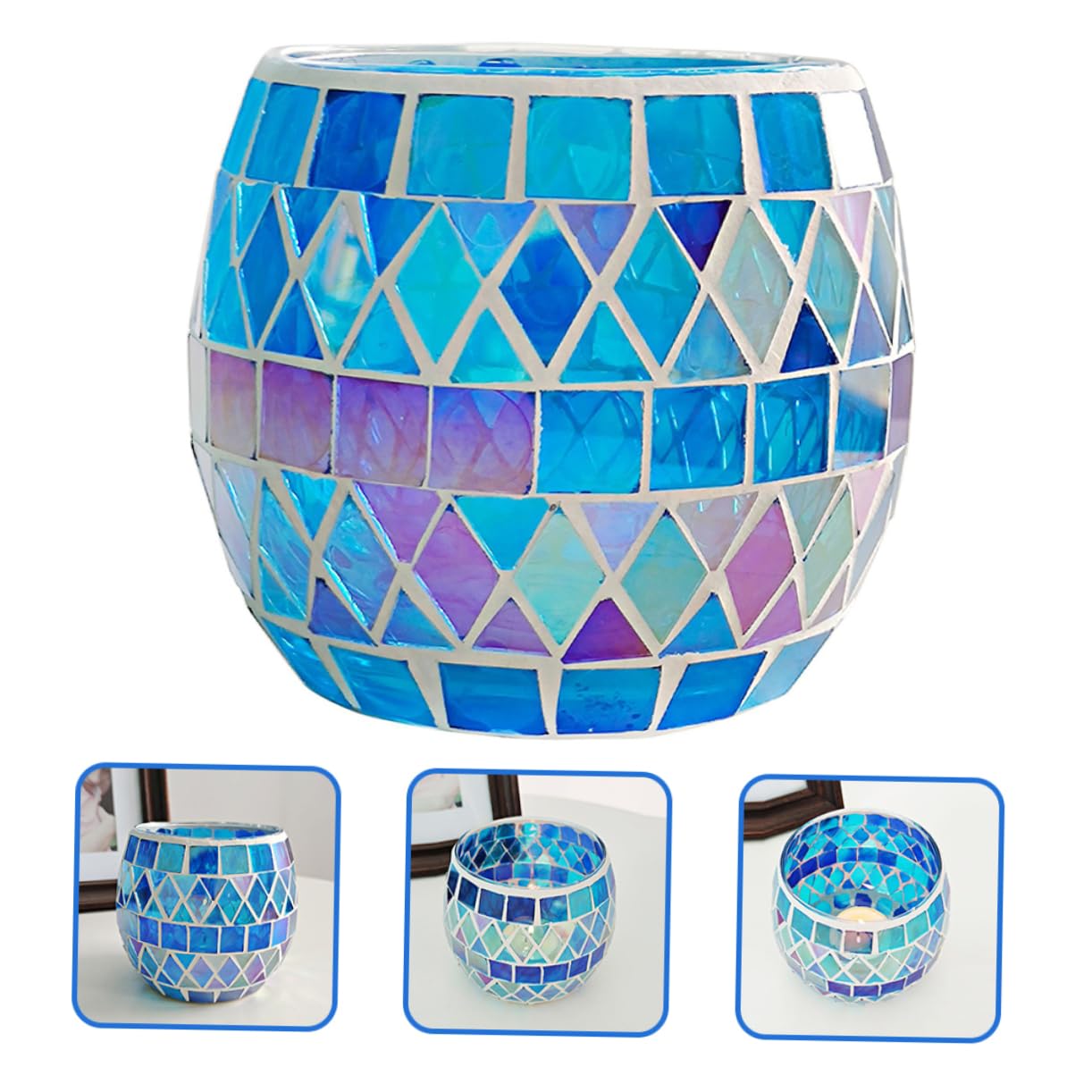 Amosfun Portacandele Design Unico e Raffinato in Mosaico Uso Prolungato Garantito Decorativo per Candele LED e Tradizionali per Ricevimento e Matrimonio