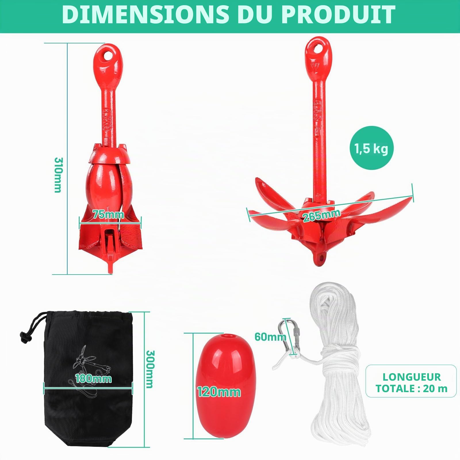 SWAWIS Ancre pour bateau - Accessoire de bateau - Ancre pliante