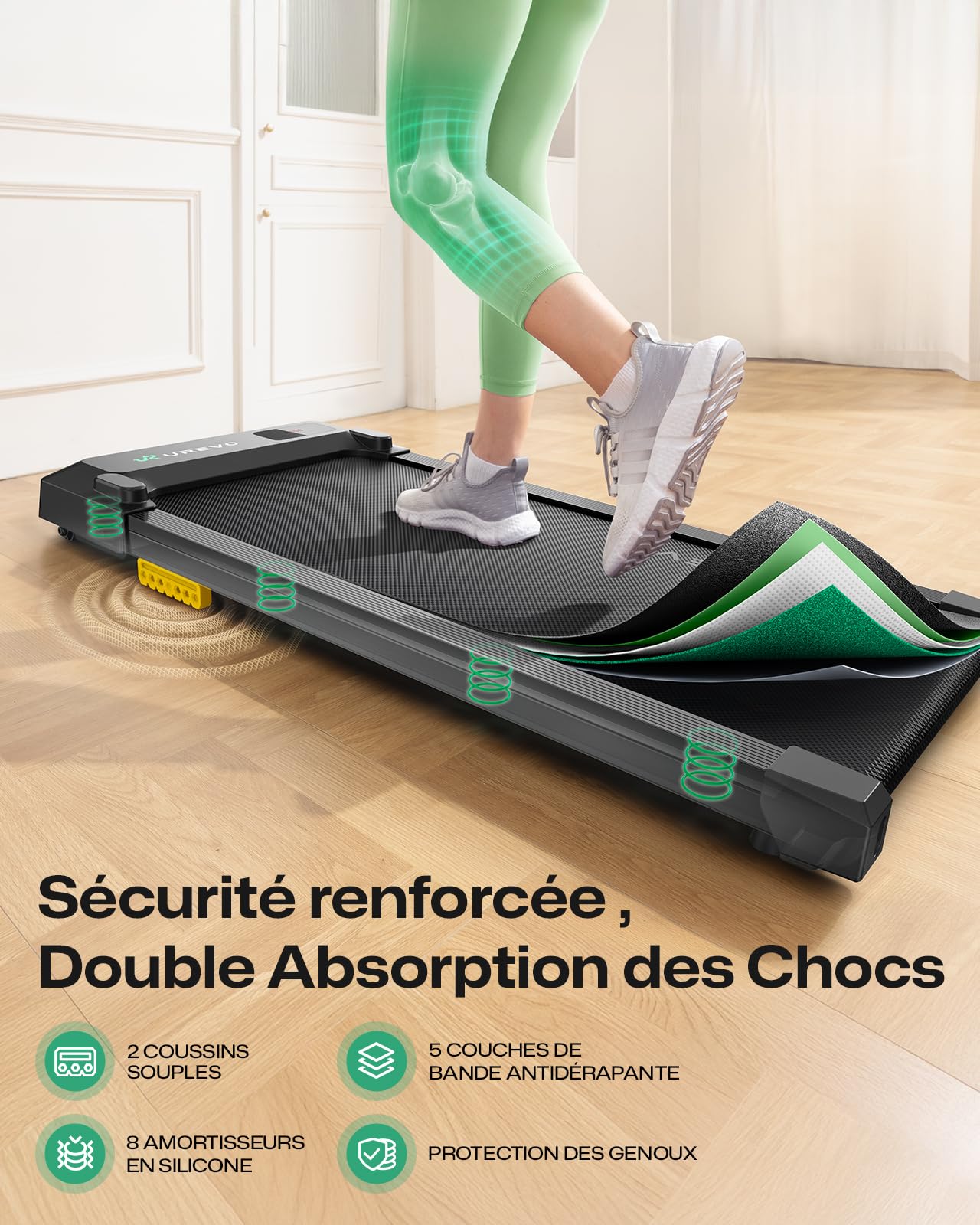 UREVO Tapis de Marche Compact 1-6KM, Tapis de Course Silencieux à Une Touche, Télécommande & Contrôle SmartAPP, Pliable et Léger pour Bureau et Maison, Fitness Quotidien sans Bruit