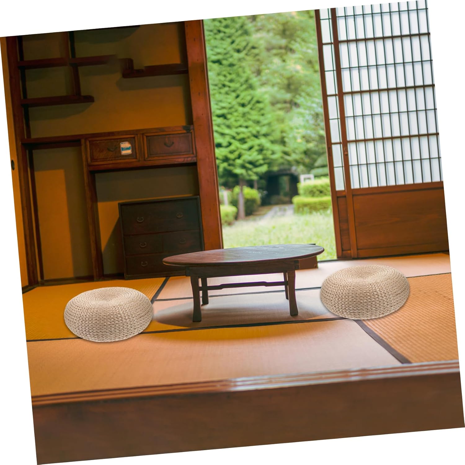 CHILDWEET Japanese Style Woven Floor Pillow Cushion for Meditation and Yoga Natural Material Design for Home and Office Decor