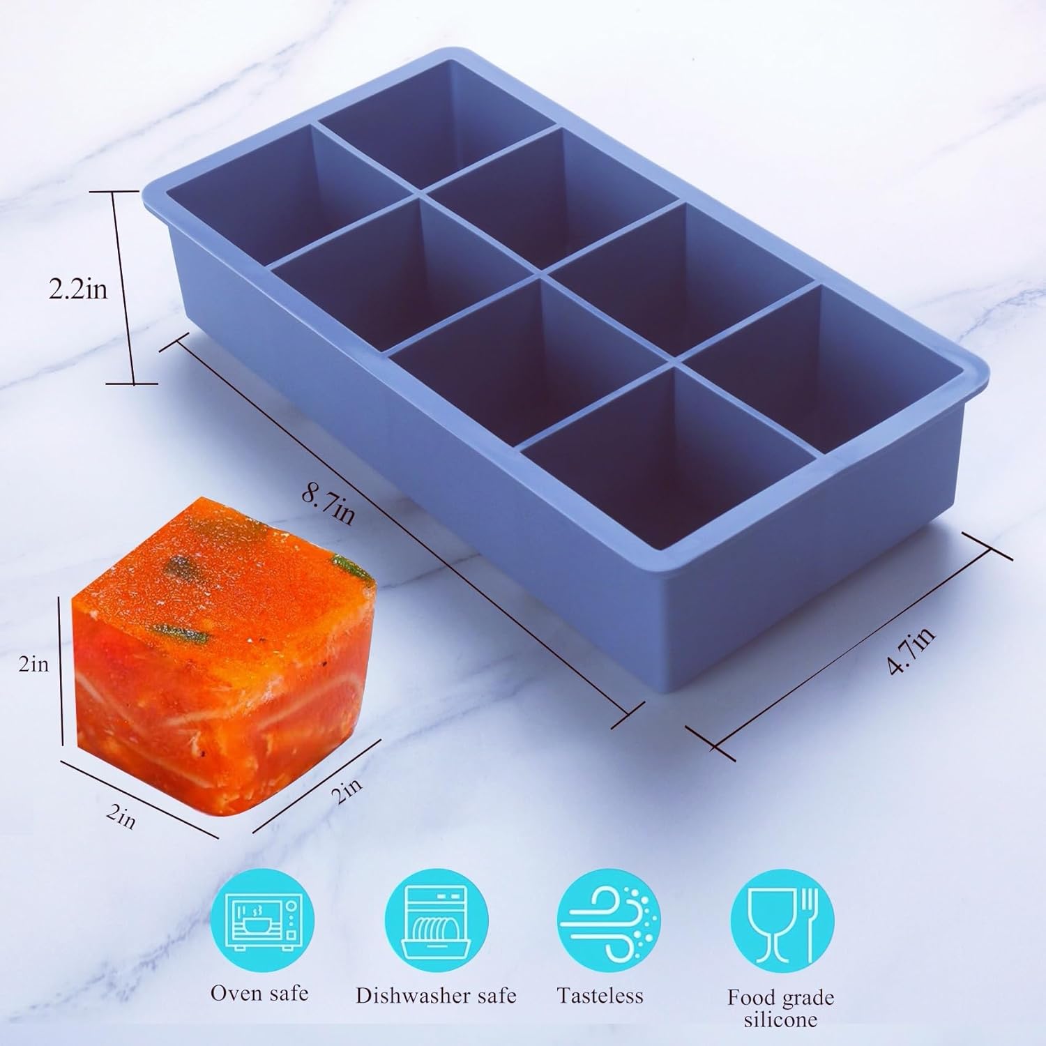 1/2 Cup Silicone Freezer Tray With Lid - Silicone Freezer Molds 4-Pack For meal prep & freezing of various sauces and other dishes, makes 32 perfect 1/2 cup portions cubes (Blue 4 Pack)