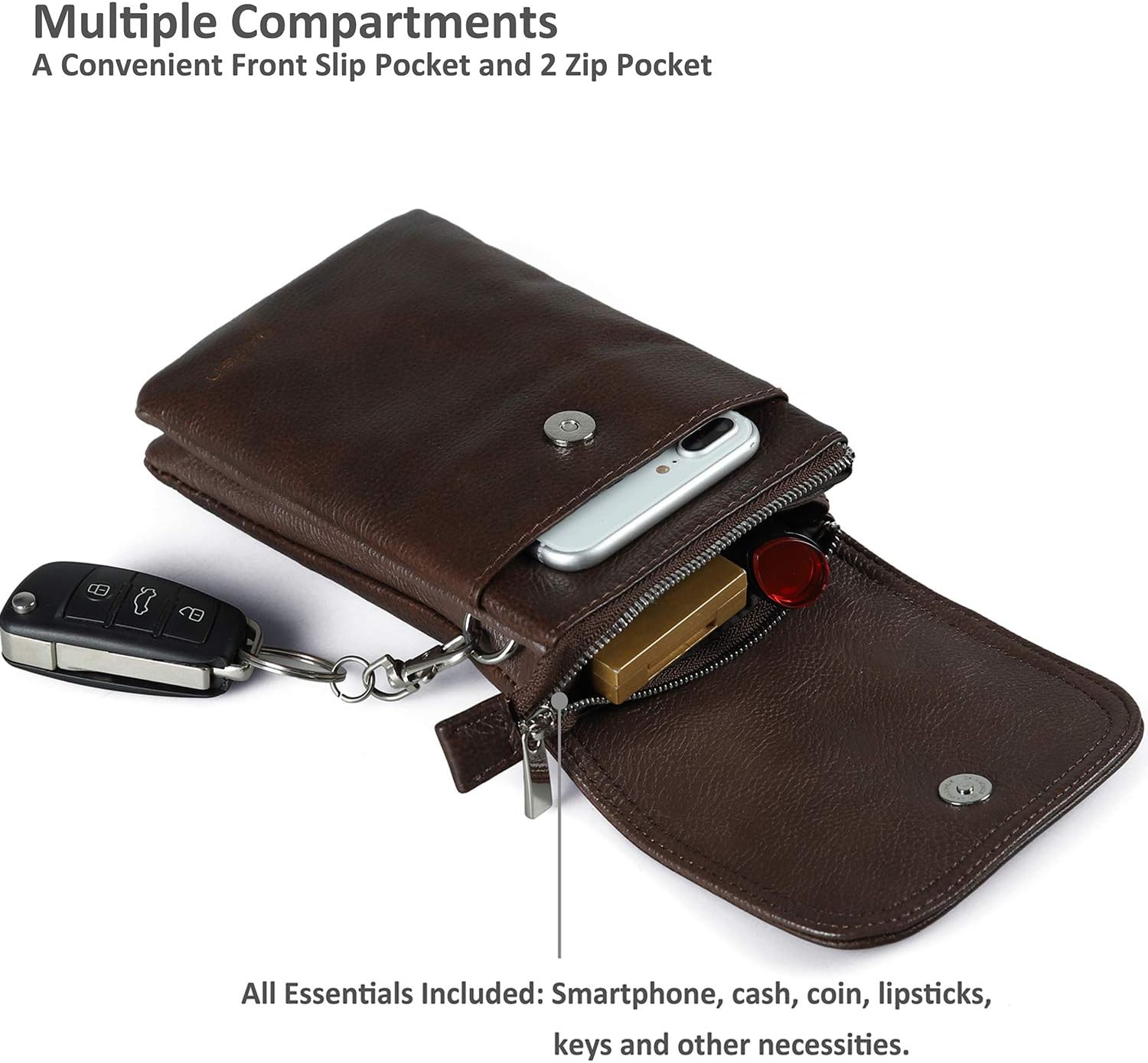 befen Genuine Leather Small Crossbody Bags for Women Cell Phone Bag Cross Body Purses,Silver Zipper - Image 4