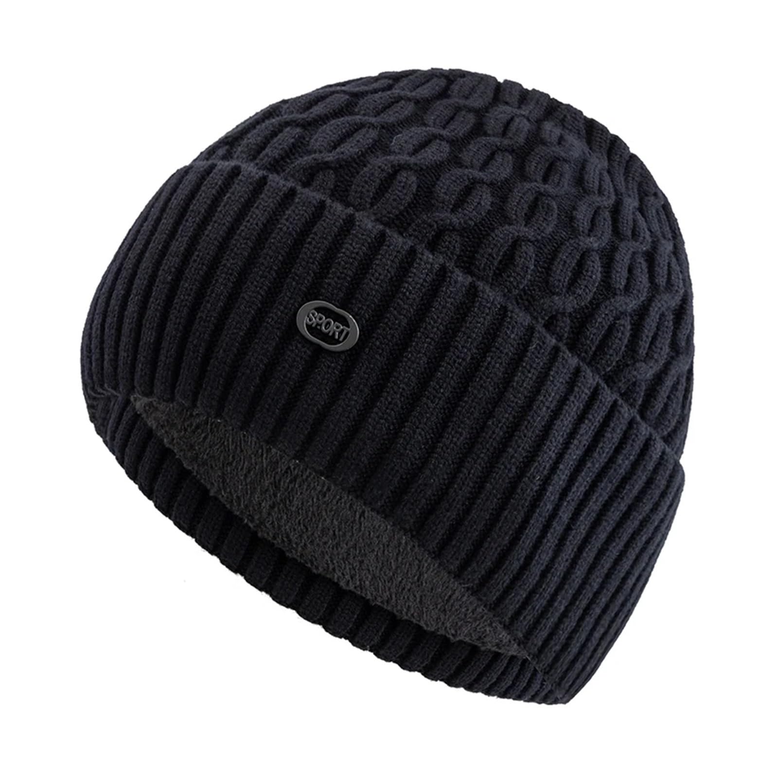 Elegancka i miękka czapka unisex, ciepła czapka zimowa z podszewką z futra dla mężczyzn i kobiet, gruba czapka z dzianiny do jazdy na nartach i sportów poślizgowych (czarna)