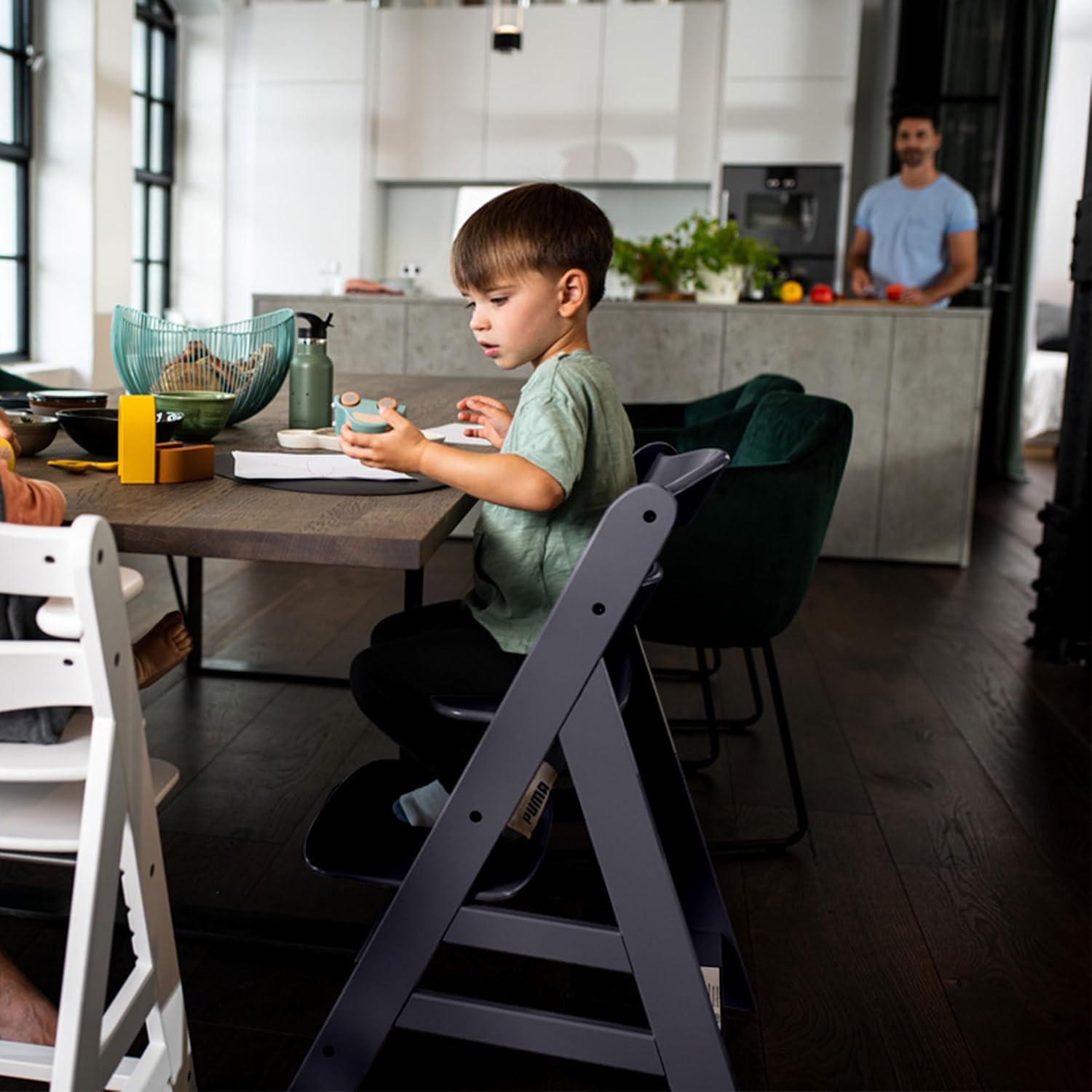 hauck Alpha+, Dark Grey - Wooden High Chair Made of Beech for Children from 6 Months up to 90 kg - Includes 5-Point Strap, Crotch Strap, Protective Bar - Compatible with Many Accessories