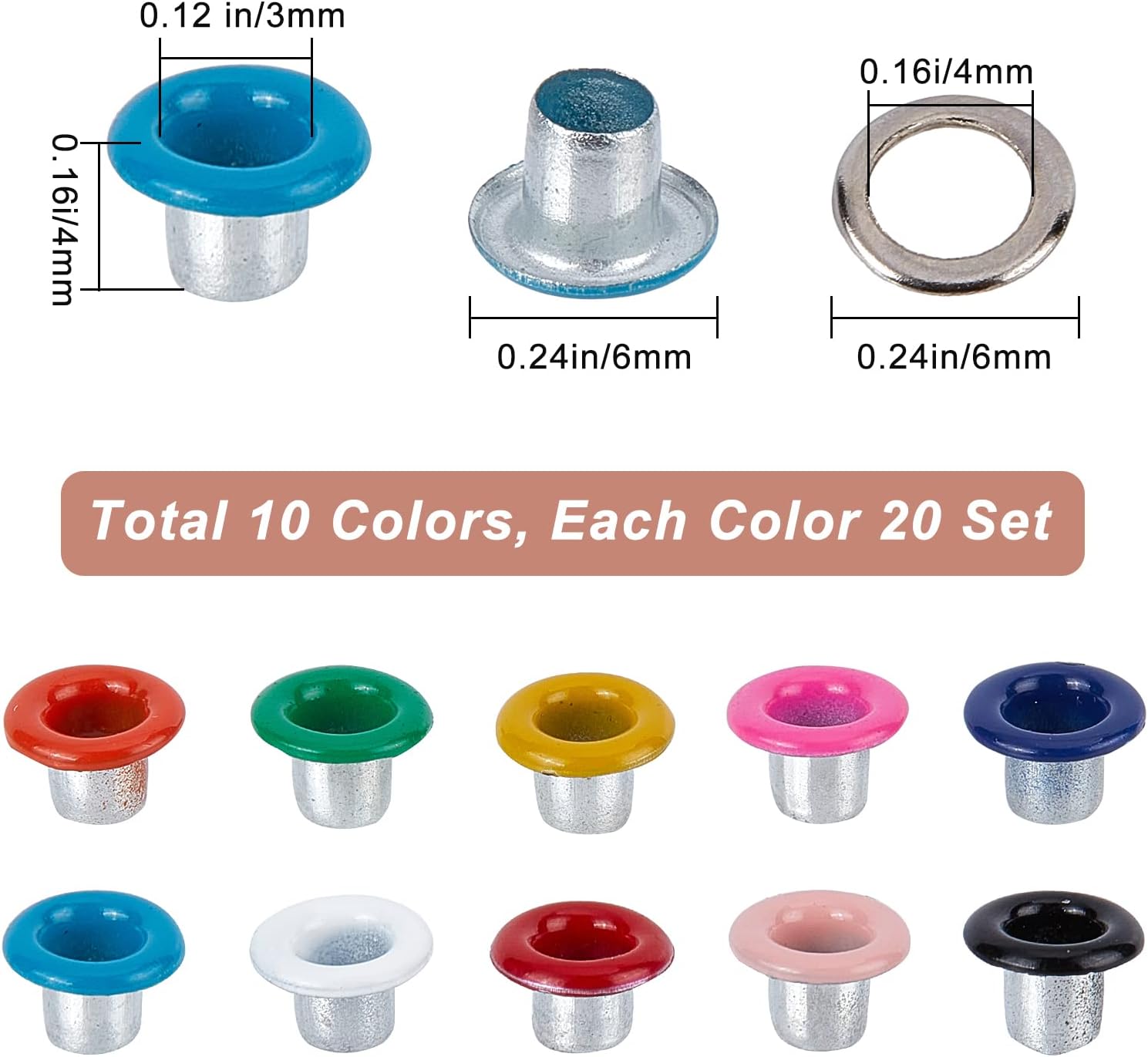 GORGECRAFT 200 Sets 10 Colors Eyelets and Grommets 3MM Hole Self Backing Eyelet Mini Crop A Dile Eyelets with Washers for Paper Crafting Bead Cores Clothes Leather Canvas