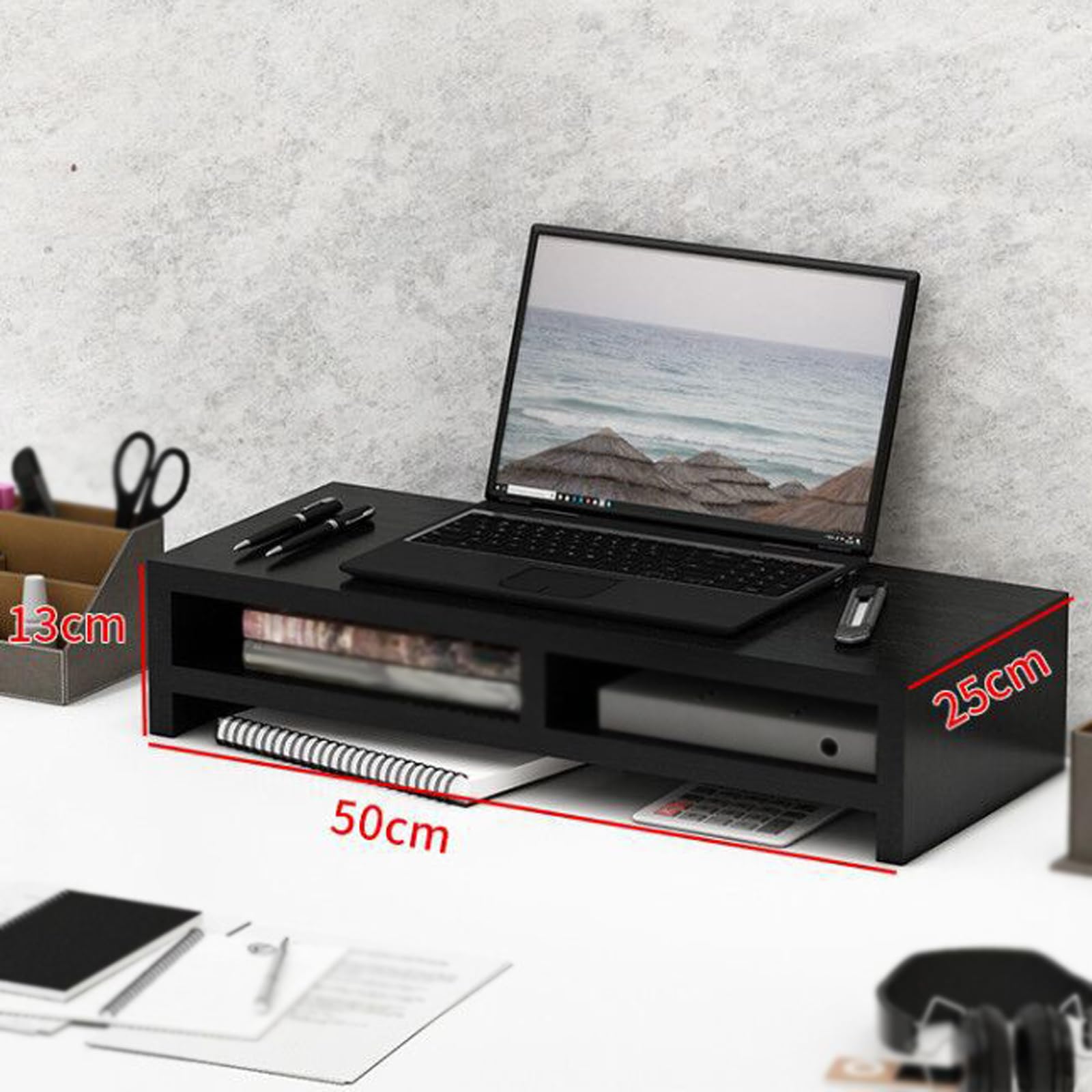 Supporto per Monitor,Supporto per Monitor da Scrivania,Supportos per Monitor in Legno per ScrivaniaSupporto per Monitor Pc in Legno,con Spazio di Archiviazione,per Tavolo Scrivania