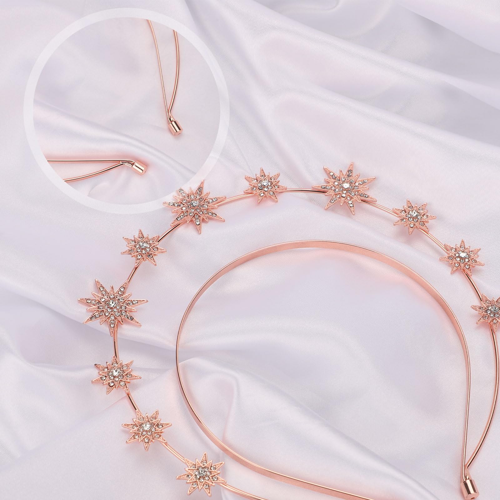 Halo Crown, Dubbellaags Sterrenhoofdband Sterstrass Tiara Godin Hoofddeksel Bruidsbruiloft Haaraccessoires voor Vrouwen Meisjes (Rosé Goud