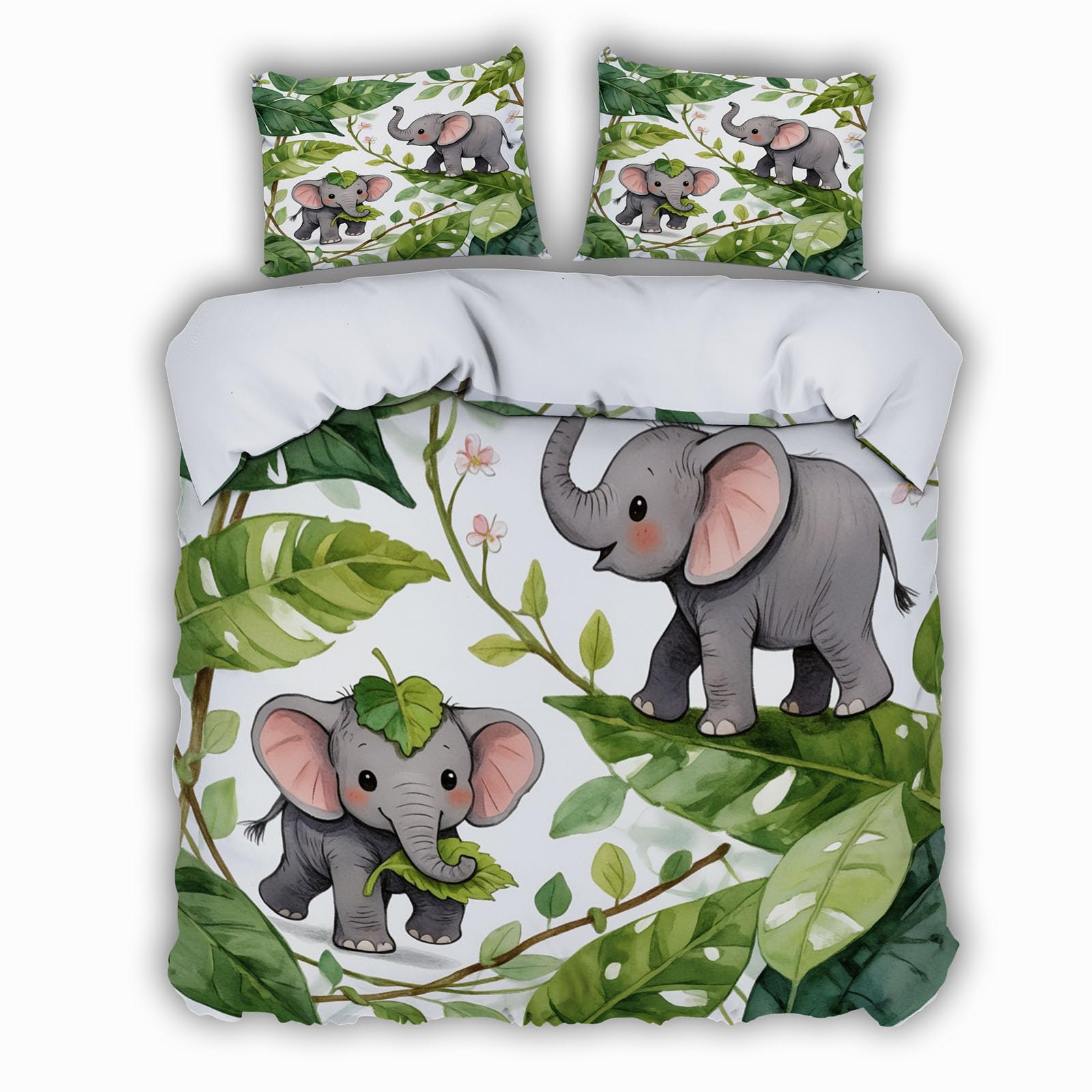 Housse de couette éléphant 140x200 parure 1 personne avec 2 taies