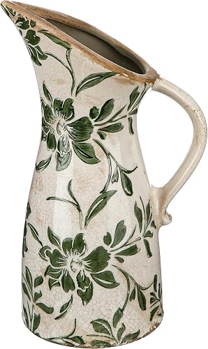 Sawysine 10.2 Inch Vintage Ceramic Vase with Handle Retro Ice Cracked Glaze Porcelain Vase Rustic Farmhouse Centerpiece Table Decorations for Home Decor Table Centerpiece(Simplicity)