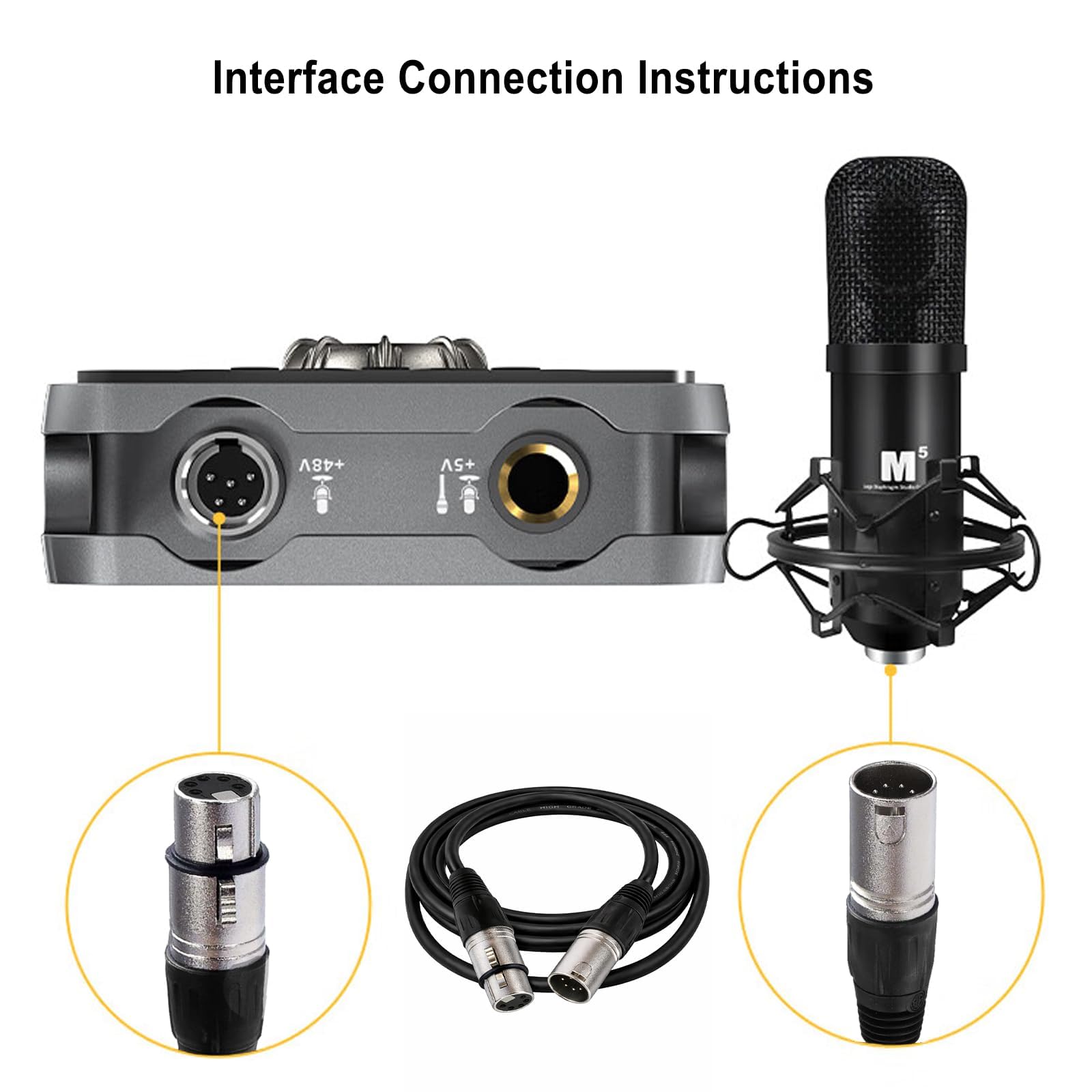 Cavo microfono XLR a 5 pin, cavo connettore XLR a 5 pin, cavo audio per microfono da XLR maschio a femmina, cavo per microfono e interfaccia audio, compatibile con tutti i microfoni a tubo (2