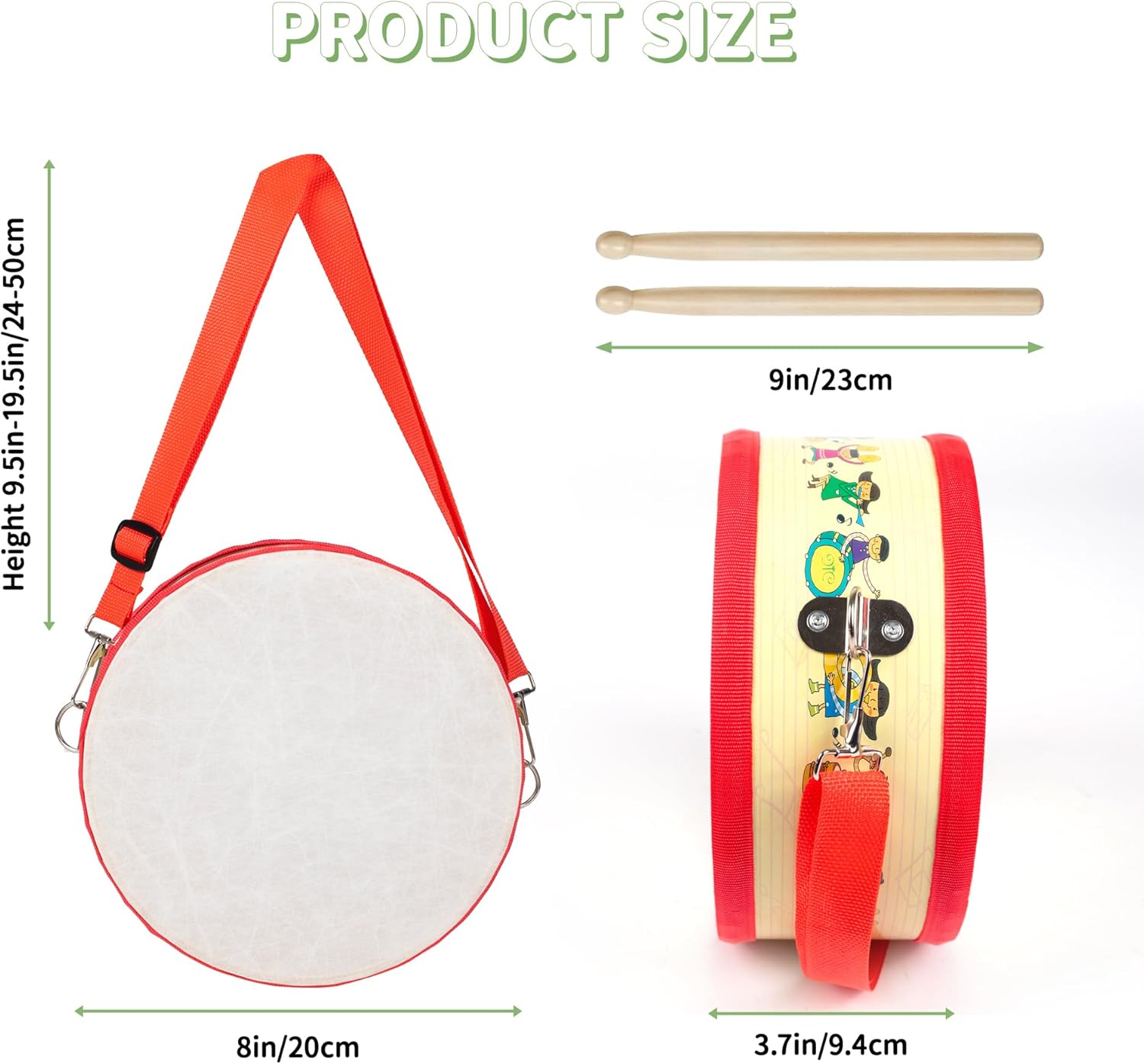 5"-6" Bongo Drum and Kids Drum with Strap: Toddler Musical Instrument for Ages 3-5, Wearable Drum Kit with Drumsticks, Educational Percussion Toy for Rhythm Music Development (Black and Red)