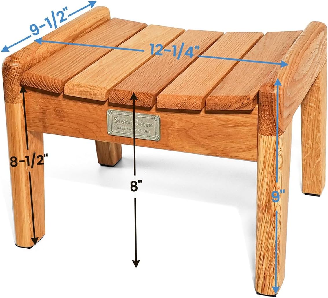 CONSDAN StoneCreek Oak Wood Curved Bow Stool - Versatile Slatted Bench Seat for Entryway, Bathroom, Bedroom & Garden, Solid Foot Stool, Standard, Natural Oak