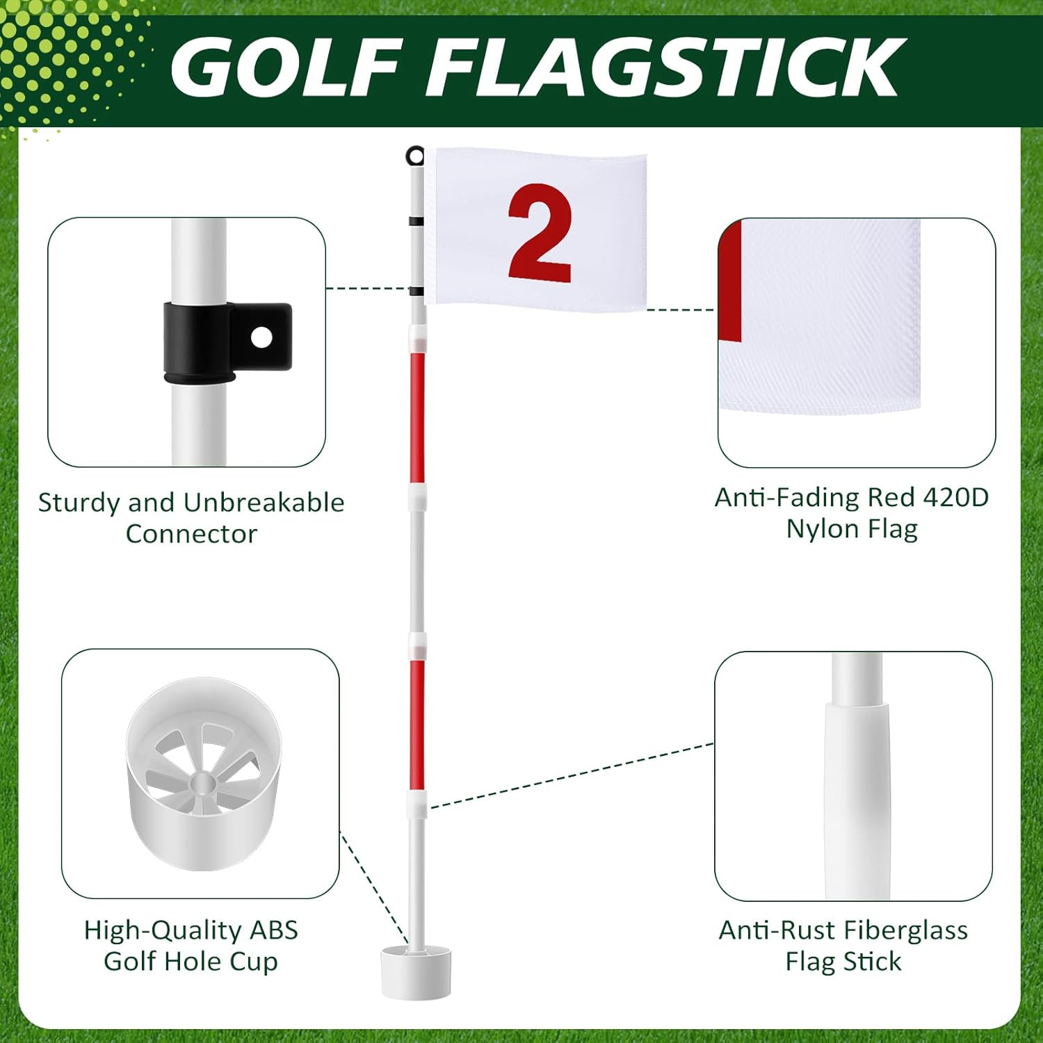 2 Pack Golf Flag Stick 6ft Putting Green Flag Golf Hole Cup Pole Pin Numbered Flags for Driving Range Backyard Yard Putting Green and Chipping Greens Gifts