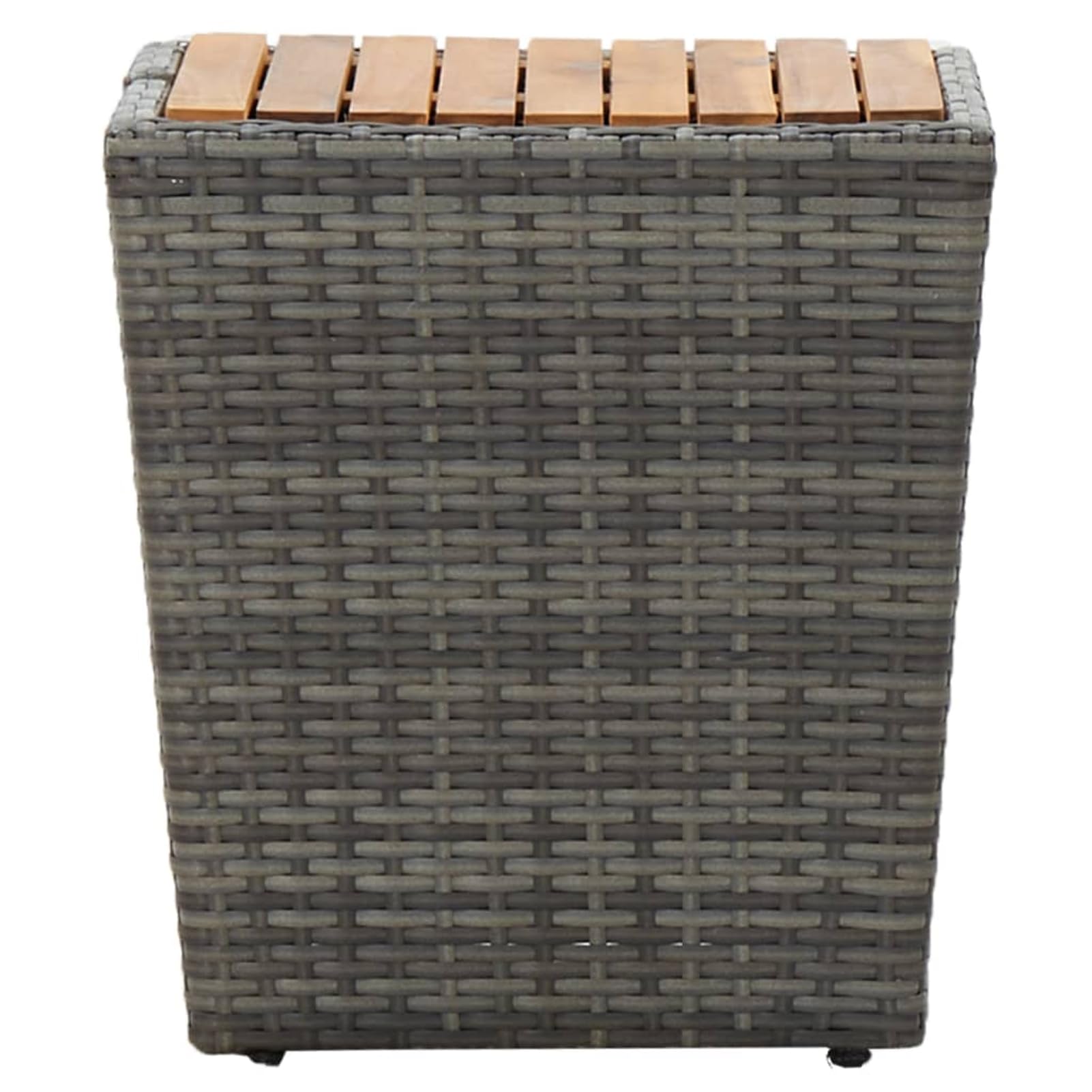 Set da 3 pezzi con struttura in polyrattan resistente ai raggi UV e piano in legno di acacia massiccio, grigio, 1 tavolo + 2 sedie, ideale per piccoli spazi esterni