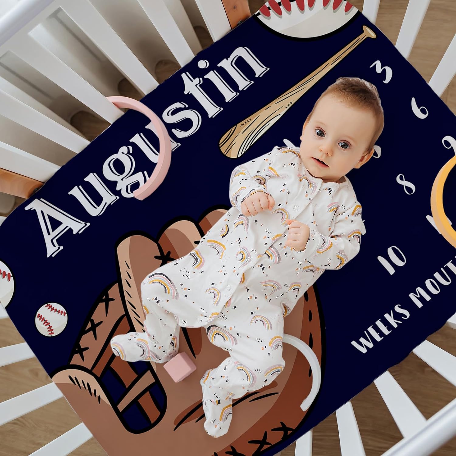 Custom Baby Monthly Milestone Blanket with Name - Personalized Butterfly Baby Blanket with First Year Calendar Growth Chart - Customized Newborn Baby Registry Gifts for Shower Nursery Decor 40"x50"