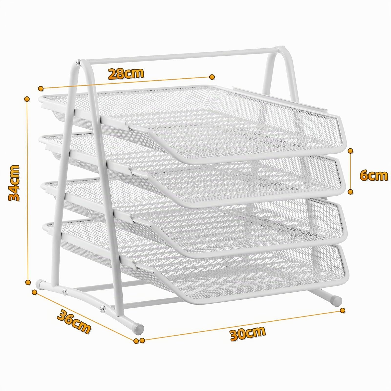 Marbrasse Organisateur de Bureau Plateau Documents,Dossier A4,Caisson de Bureau,Classeurs,Bureau d'Ordinateur,Matériau en Maille Métallique (Blanc)