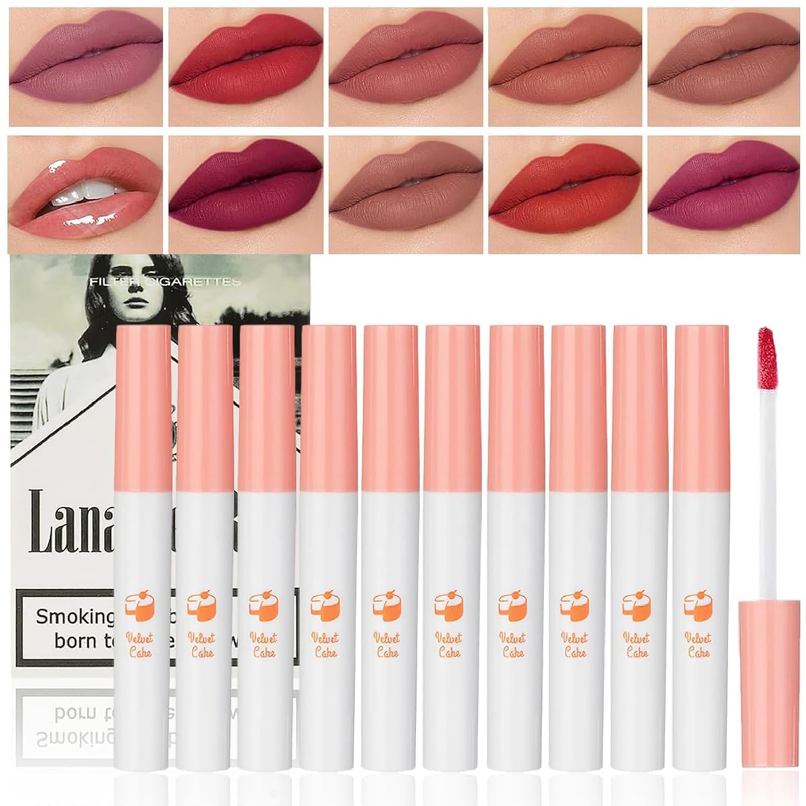 TITIMORE 10 Colors Matte Cigarette Lipstick Long Lasting Liquid Cigarette Lipstick Set Waterproof Lip Gloss Little Smoke Velvet Lipstick For Women Gift Lip Makeup