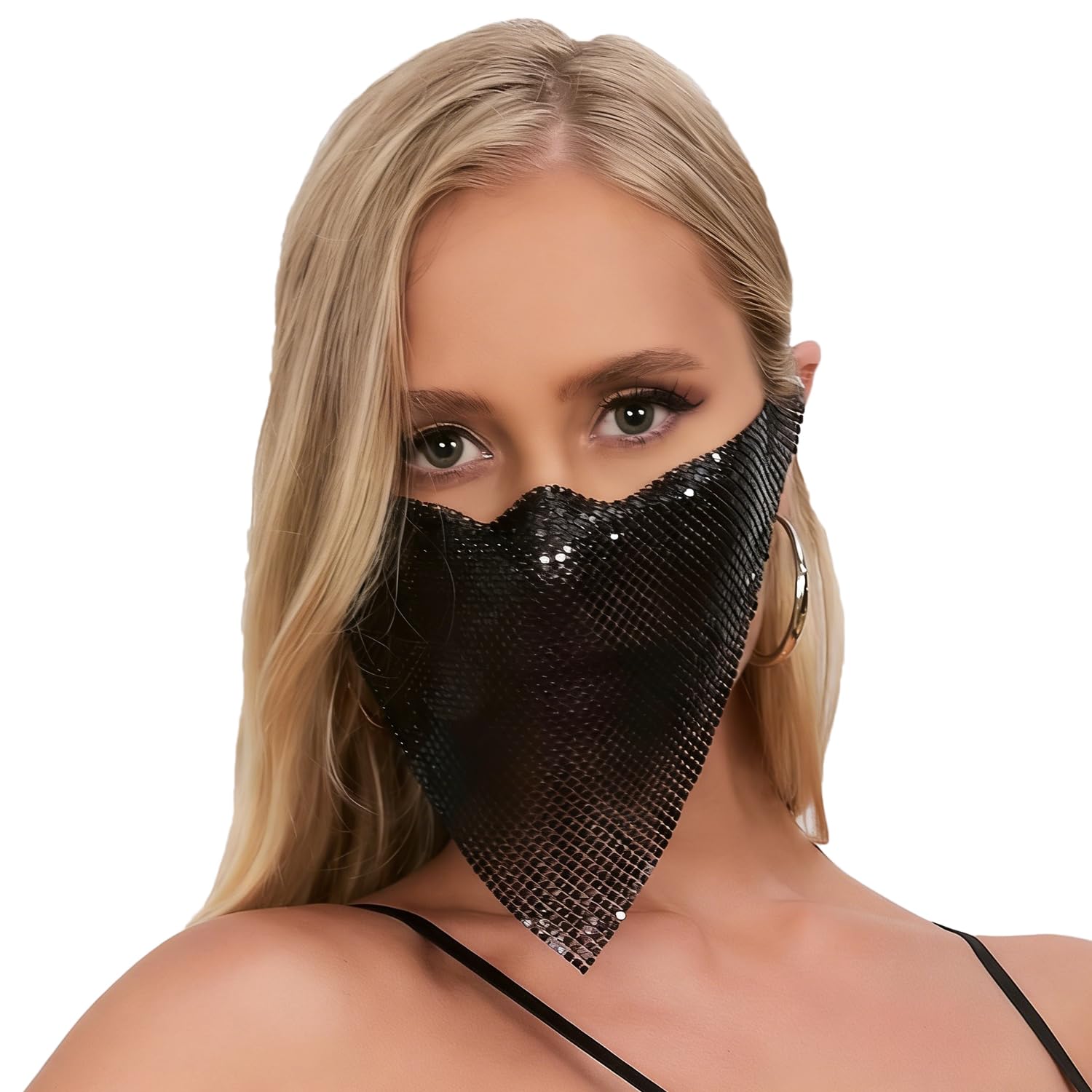 ITODA Sparkly Rhinestone Face Mask Shiny Bling Mesh Mask Halloween Half Face Masks Venetian Mardi Gras Dress Masks Triangle Face Cover for Dance Party Stage Punk Cosplay