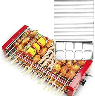review Smokeless Double Layer Grill Electric Indoor Electric Barbecue Table 2 Cooking Zones with Adjustable Temperature, with 2 Interchanable Non-Stick Grill Nets, with Removable Drip Tray,big
