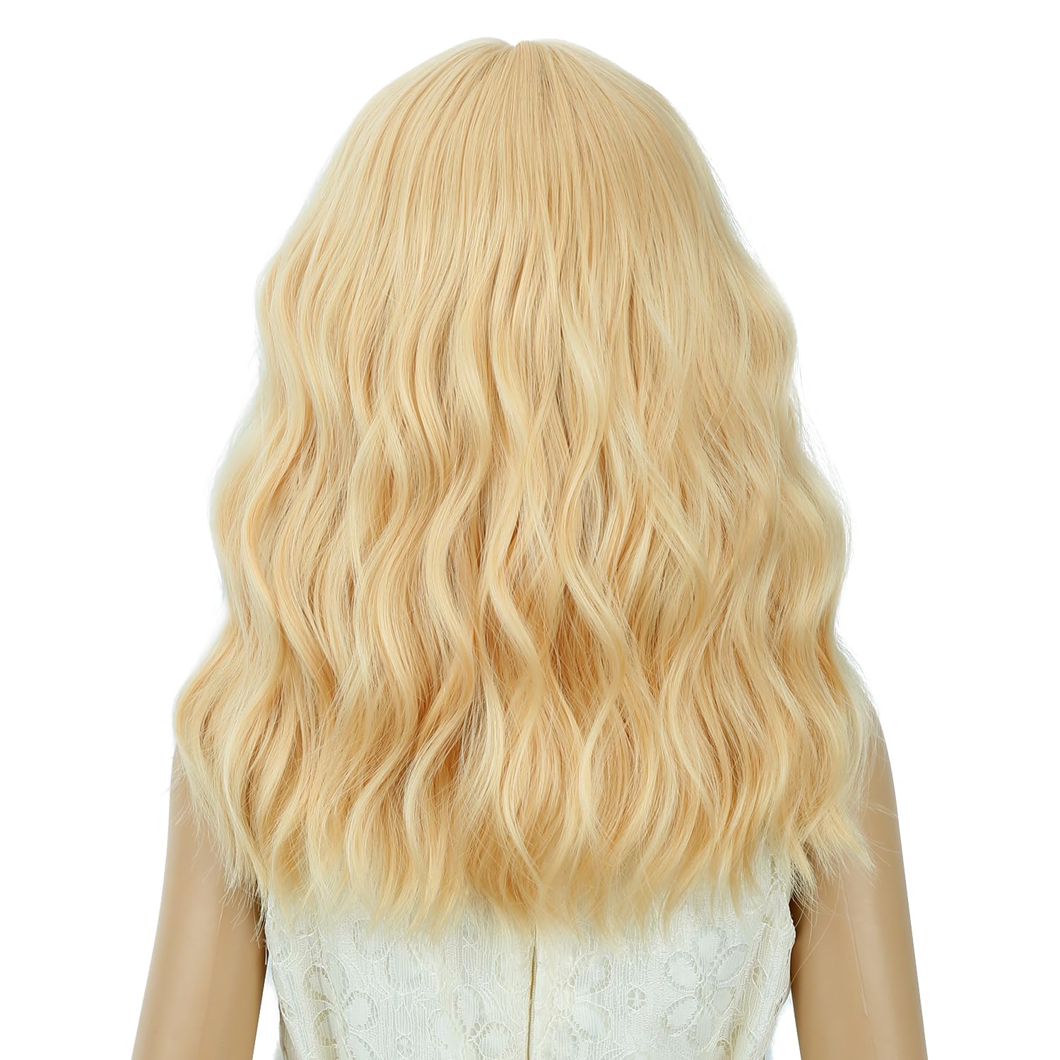 PATTNIUM Light Blonde Wig for Kids Girls Short Butter Blond Curly Wigs with Bangs Shoulder Length Wavy Heat Resistant Synthetic Wig