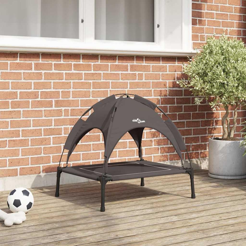 Brązowe podwyższone legowisko dla psa 63x49,5x60 cm Stal ze zdejmowaną markizą, komfort na zewnątrz i wewnątrz, solidna rama i wytrzymała powierzchnia poliestrowa