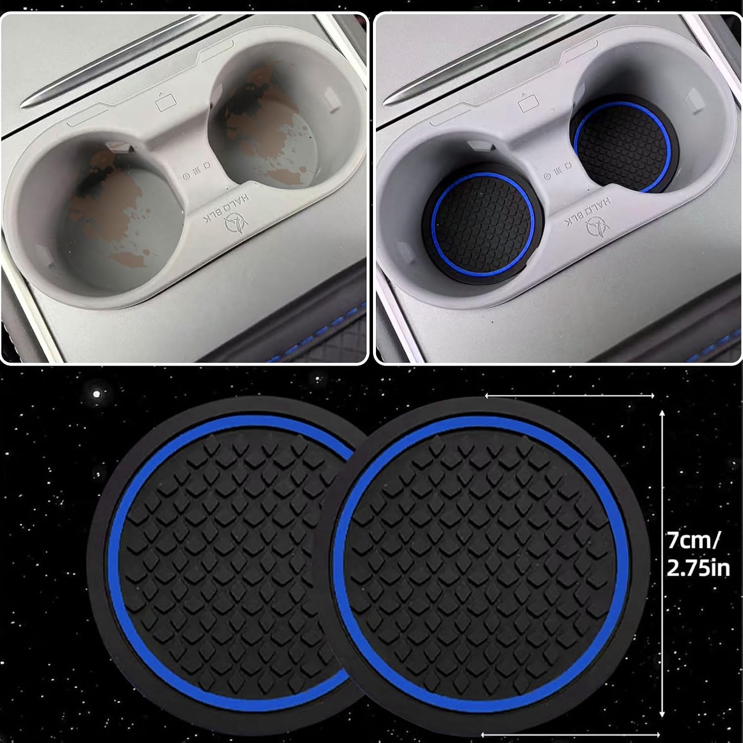 Steering Wheel Cover Set for Tesla Model 3/Y 2016-2025 2026, Nappa Microfiber Leather Steering Wheel Accessories Tesla Model 3/Y, Center Console Cover, Seat Belt Cushion, Cup Coasters, 6 PCS Blue