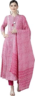 YUFTA Women Blue Lehariya Print Embroidery Kurta With Trousers And Dupatta Set_(9779SKDBL_) Price In India