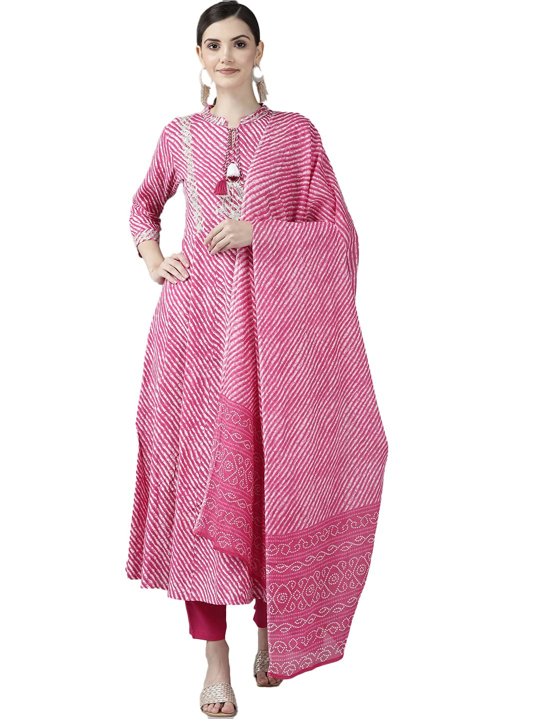 YUFTA Women Blue Lehariya Print Embroidery Kurta With Trousers And Dupatta Set_(9779SKDBL_) - Review, Price and Buying Guide