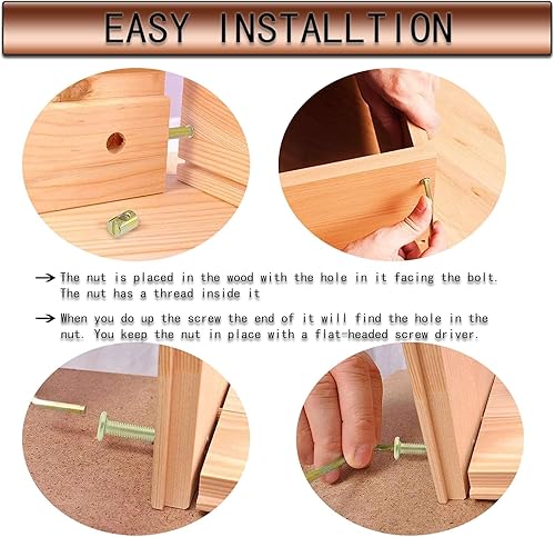Miniatura 4 de Juego de 25 tornillos para cuna de bebé, juego de 25 tornillos y tuercas de barril, M6x45mm2.165 in2.559 in2.953 in3.346 in3.346 in, Kit surtido de