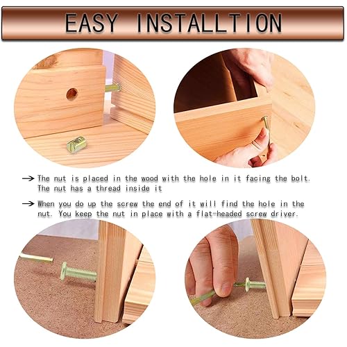 Miniatura 4 de Juego de 25 tornillos para cuna de bebé, juego de 25 tornillos y tuercas de barril, M6x45mm2.165 in2.559 in2.953 in3.346 in3.346 in, Kit surtido de