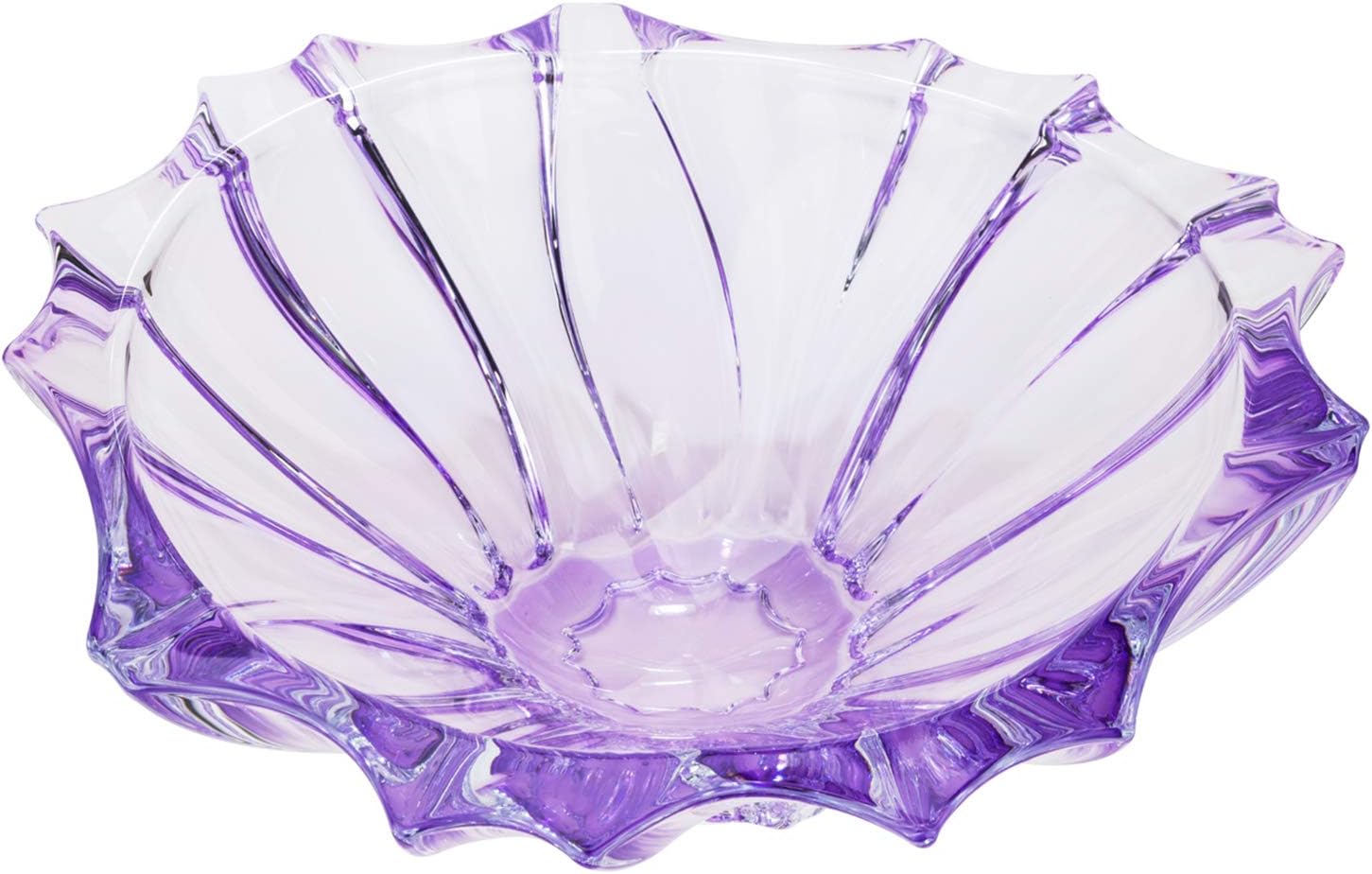 Bohemian Crystal 'Aurum' Amethyst Centerpiece Vase, Purple Fruit Bowl 13" W Home Decor for the Kitchen or Living Room
